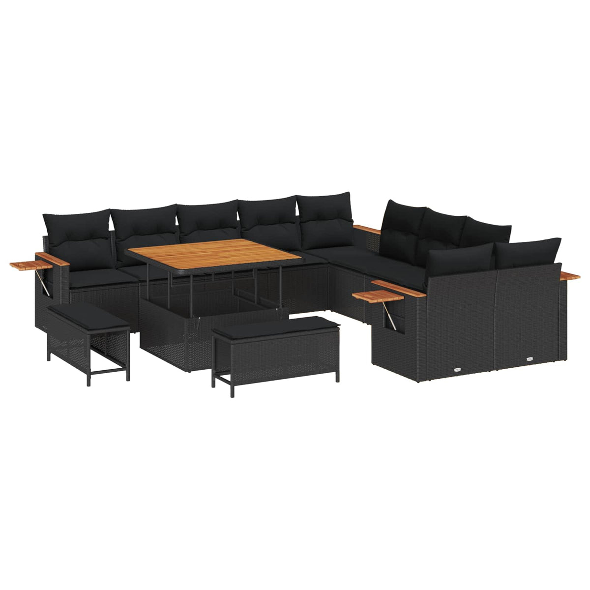 vidaXL 13-delige Tuinset met Kussens Zwart Poly Rattan Acacia