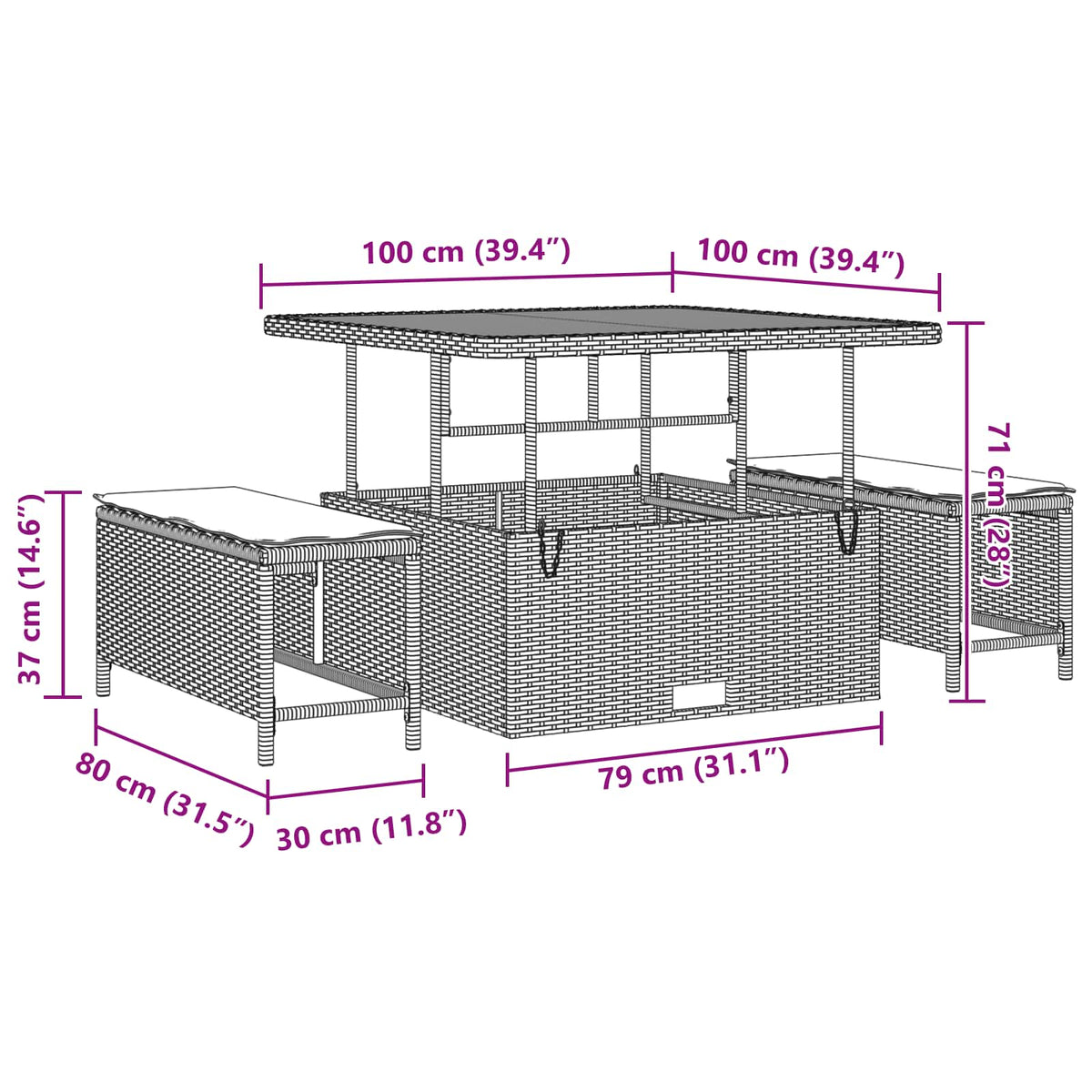 vidaXL 13-delige Tuinset met Kussens Zwart Poly Rattan Acacia