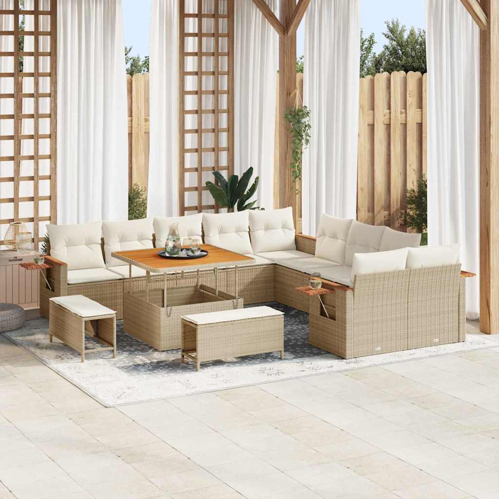 vidaXL 13-delige Tuinset met Kussens Zwart Poly Rattan Acacia
