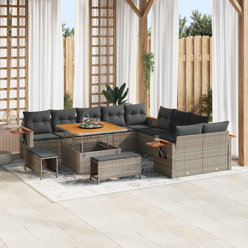 vidaXL 13-delige Tuinset met Kussens Zwart Poly Rattan Acacia