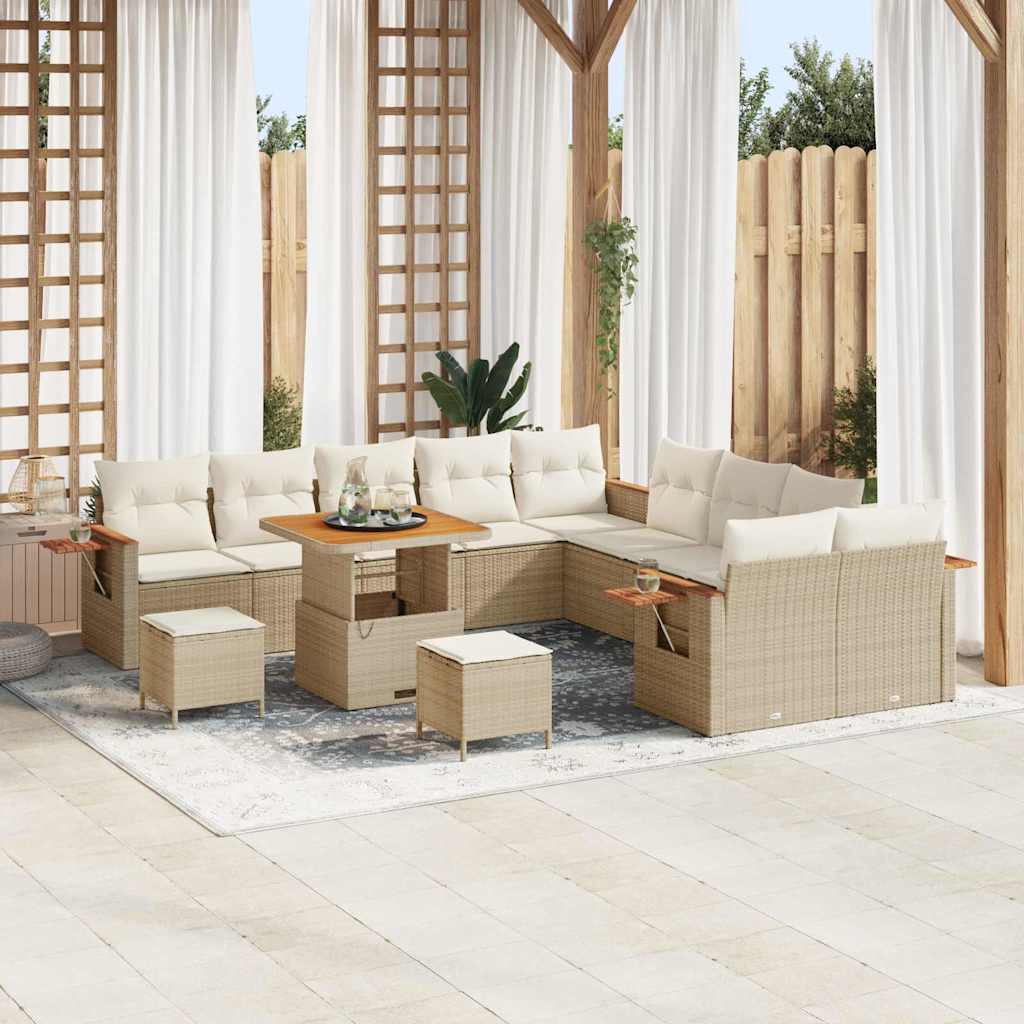 vidaXL 13-delige Tuinset met Kussens Zwart Poly Rattan Acacia