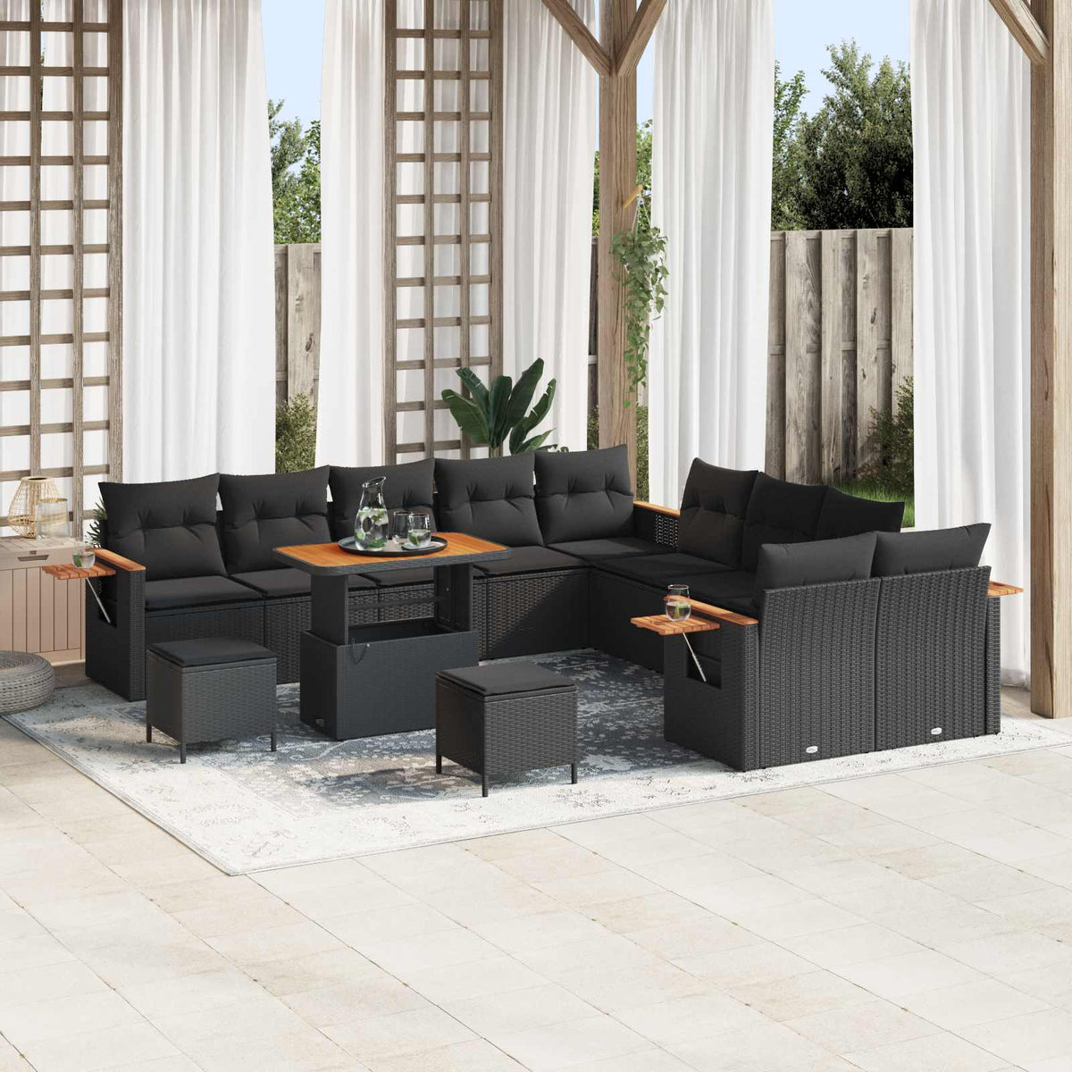 vidaXL 13-delige Tuinset met Kussens Zwart Poly Rattan Acacia