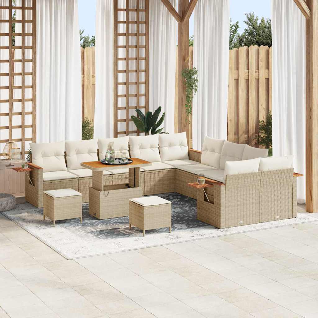 vidaXL 13-delige Tuinset met Kussens Zwart Poly Rattan Acacia