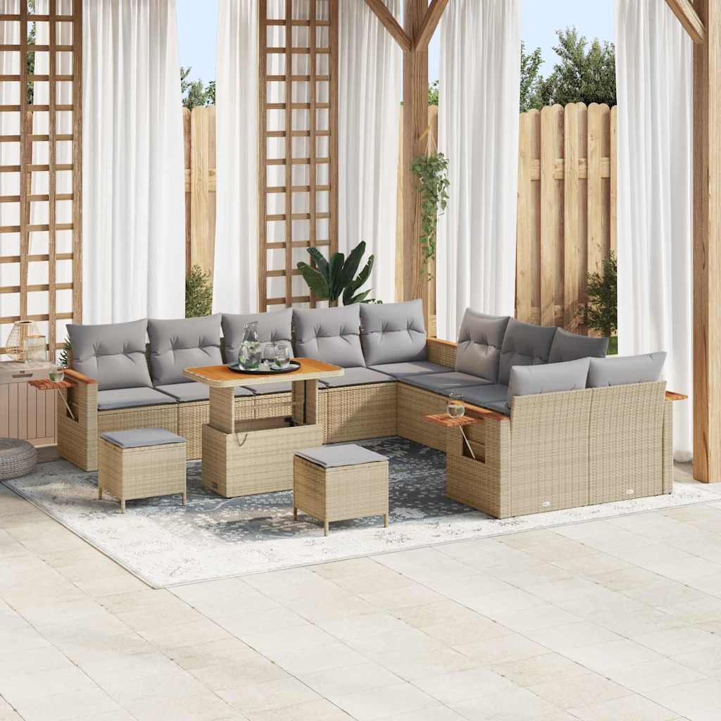 vidaXL 13-delige Tuinset met Kussens Zwart Poly Rattan Acacia