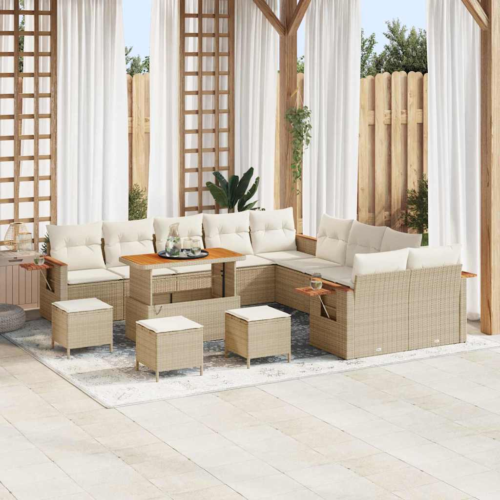 vidaXL 13-delige Tuinset met Kussens Zwart Poly Rattan Acacia