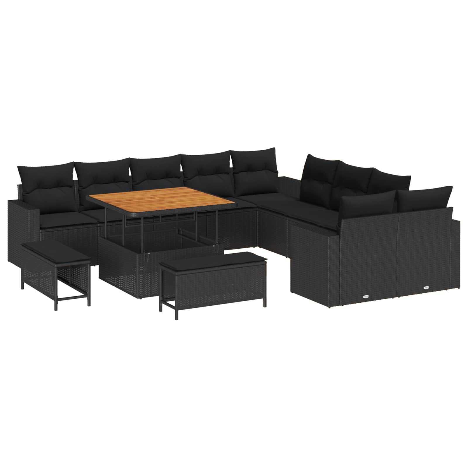 vidaXL Tuin Sofa Set met kussen 13 pcs Zwart 100 x 100 x 71 cm
