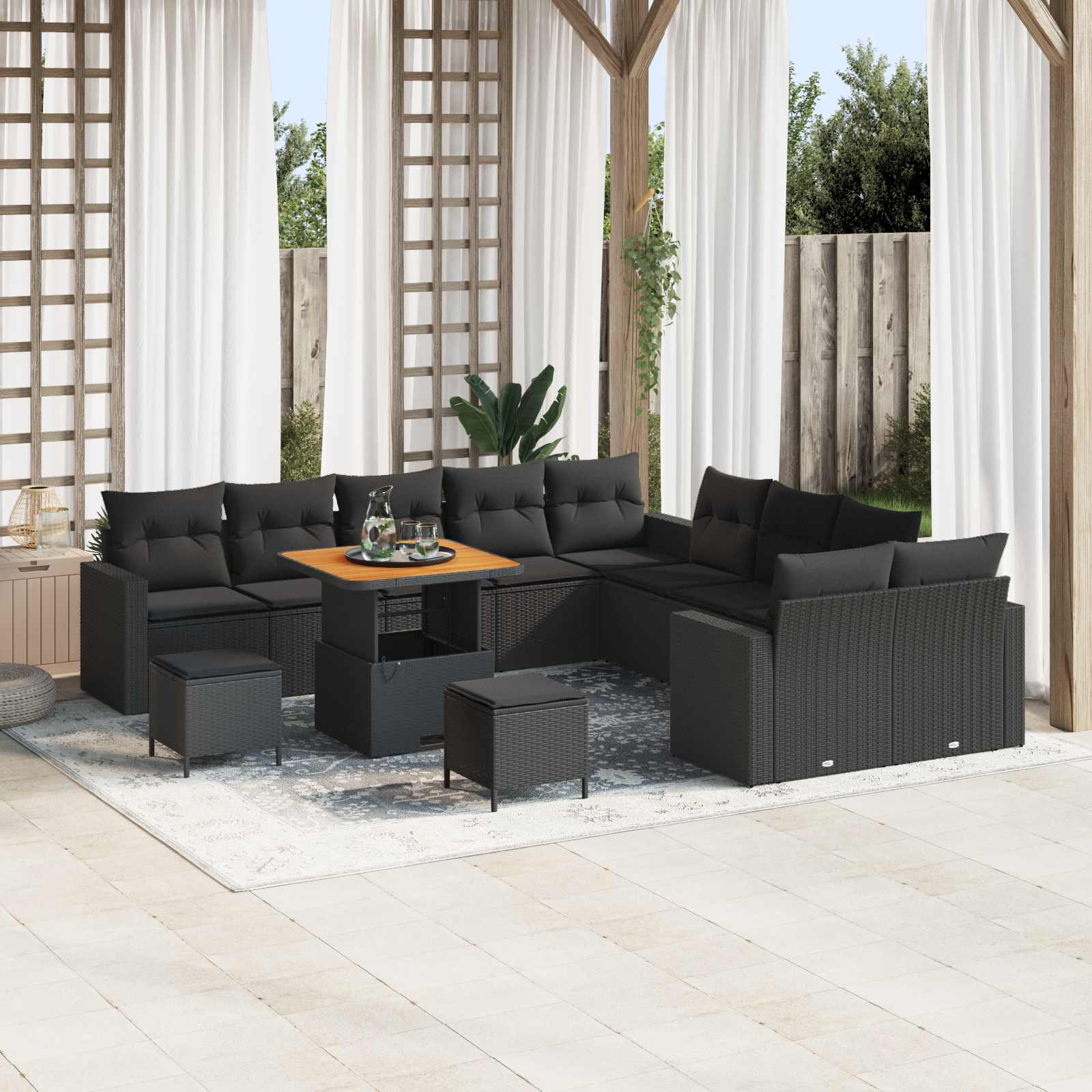 vidaXL Tuin Sofa Set met kussen 13 pcs Zwart 100 x 100 x 71 cm