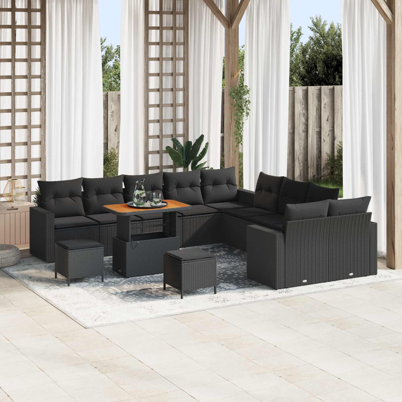 vidaXL Tuin Sofa Set met kussen 13 pcs Zwart 100 x 100 x 71 cm