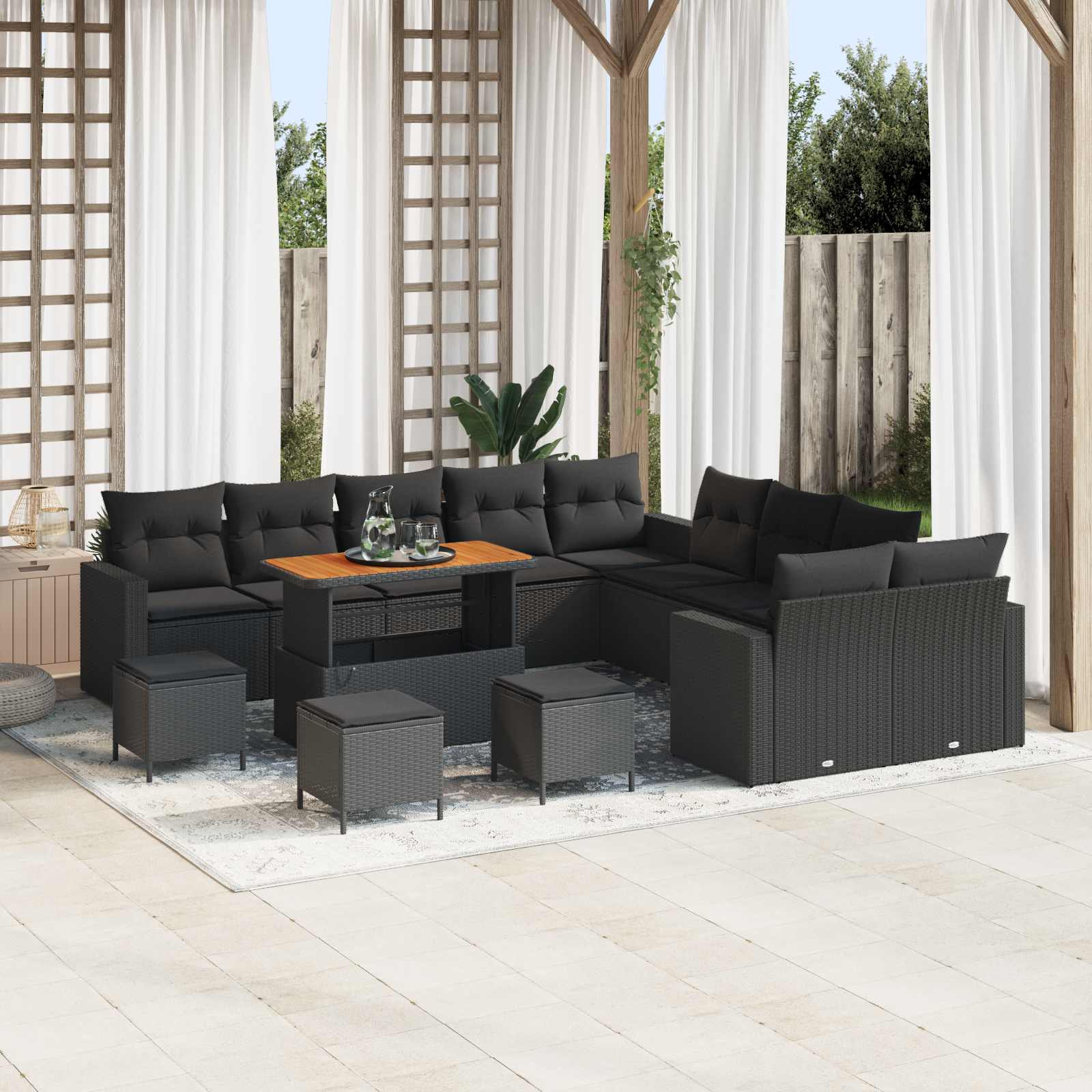vidaXL Tuin Sofa Set met kussen 13 pcs Zwart 100 x 100 x 71 cm