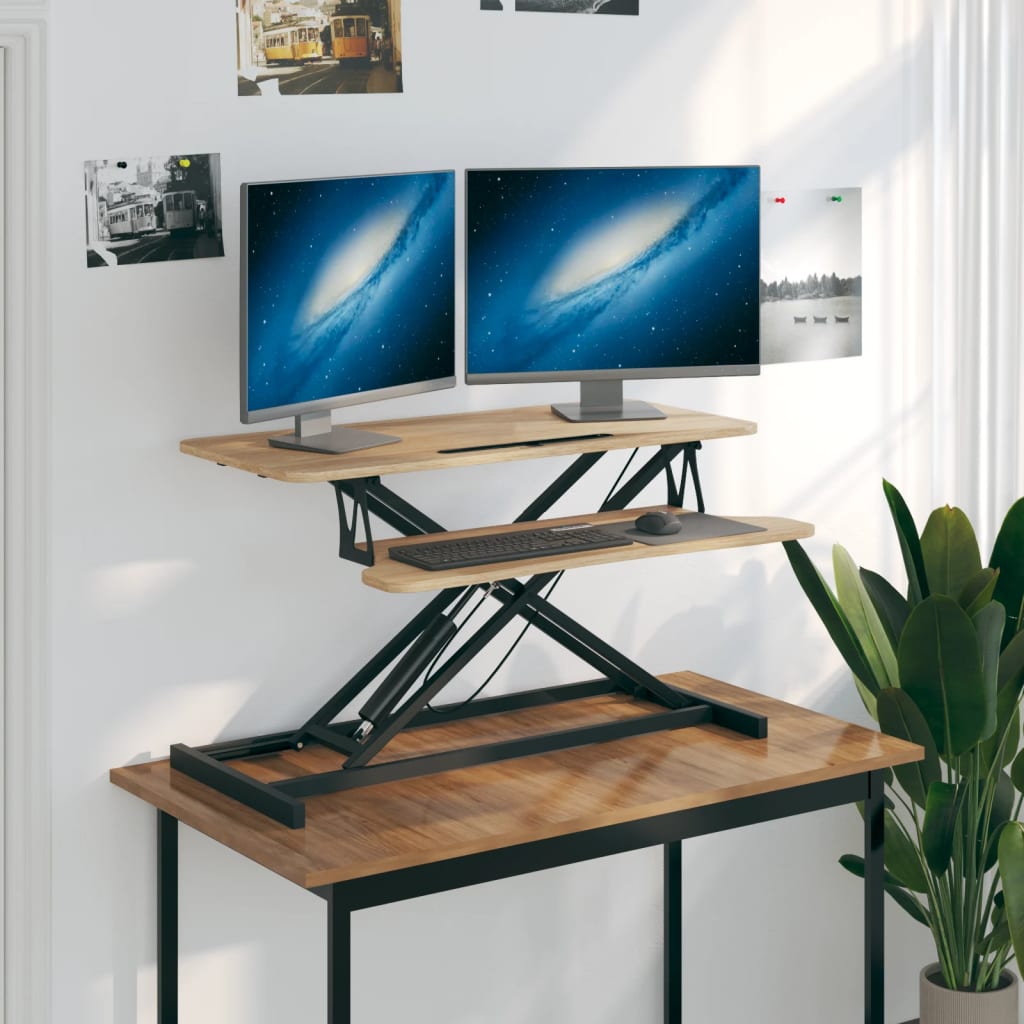 vidaXL Bureau verstelbaar 90x40x(13-41,5) cm staal en bewerkt hout