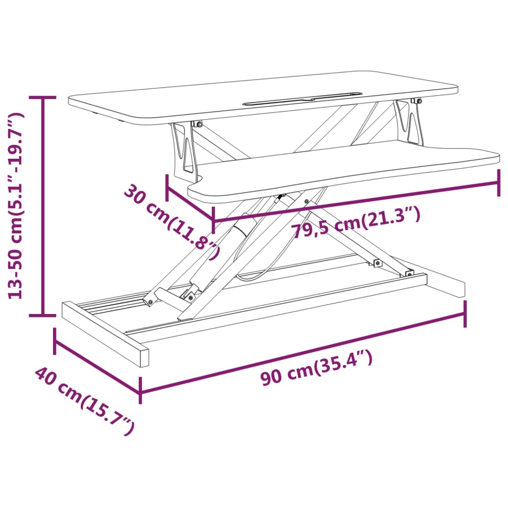 vidaXL Bureau verstelbaar 90x40x(13-41,5) cm staal en bewerkt hout