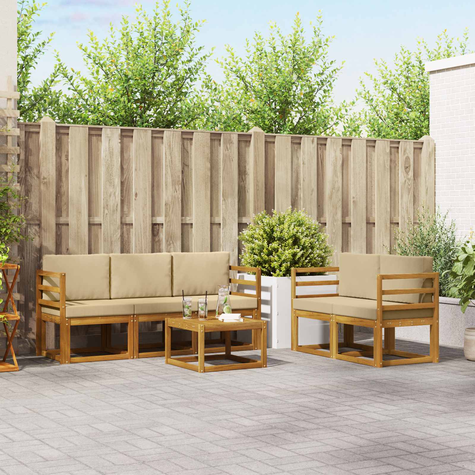 vidaXL Buiten bankenset 6 pcs Naturel Massief Acaciahout