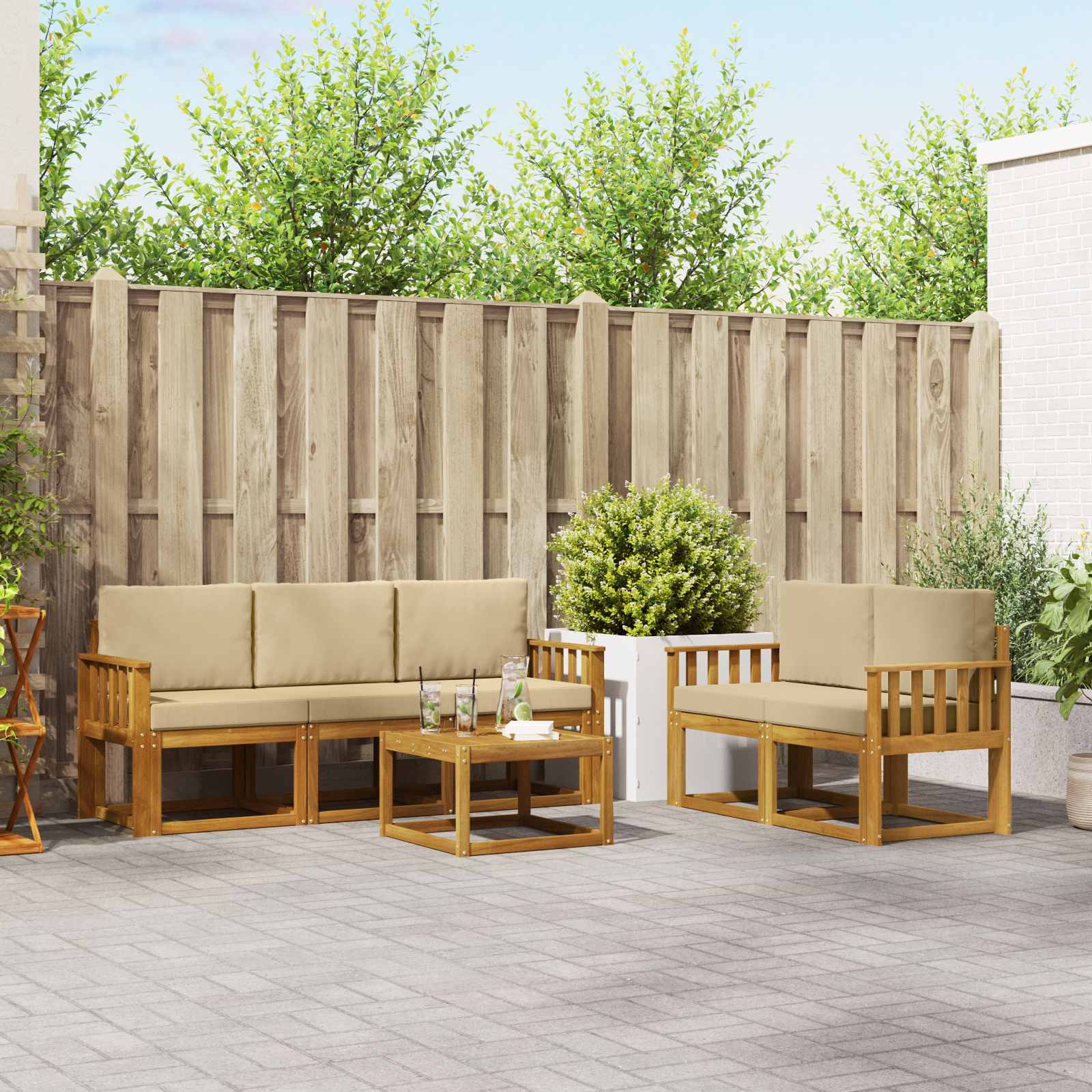 vidaXL Buiten bankenset 6 pcs Naturel Massief Acaciahout