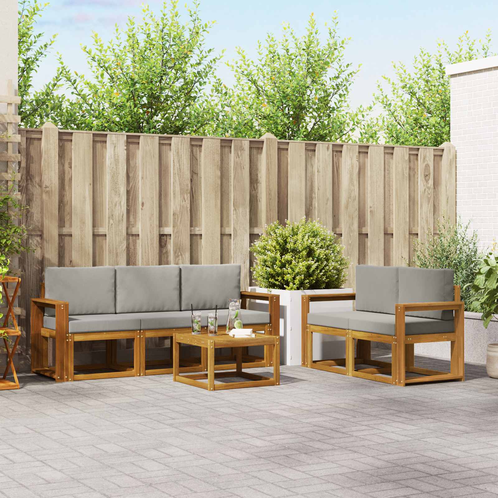 vidaXL Buiten bankenset 6 pcs Naturel Massief Acaciahout