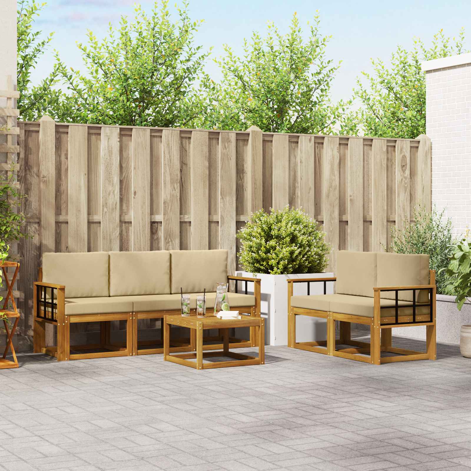 vidaXL Buiten bankenset 6 pcs Naturel Massief Acaciahout
