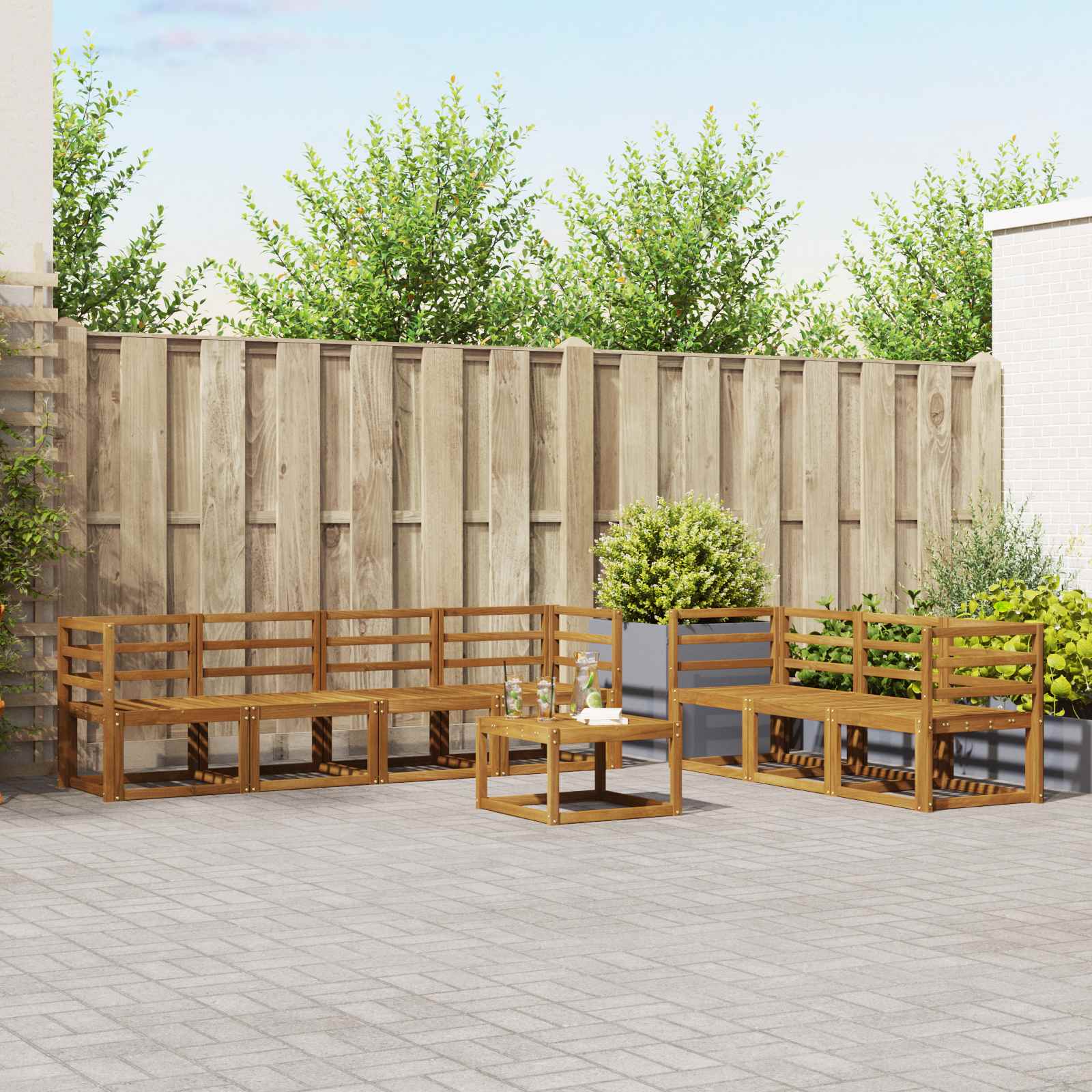 vidaXL Bankstel met kussen 8 pcs Natuurlijk en Crème
