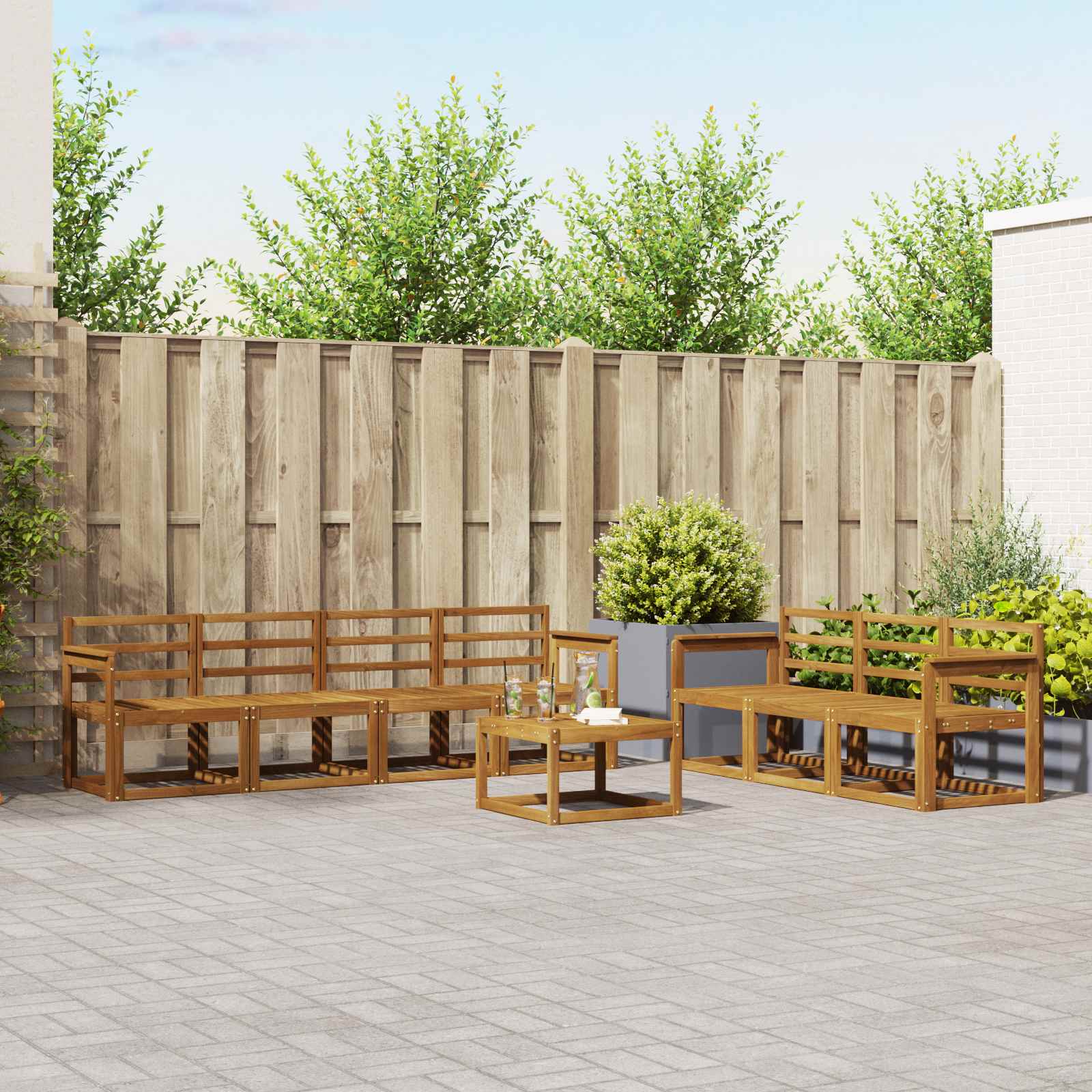 vidaXL Bankstel met kussen 8 pcs Natuurlijk en Crème