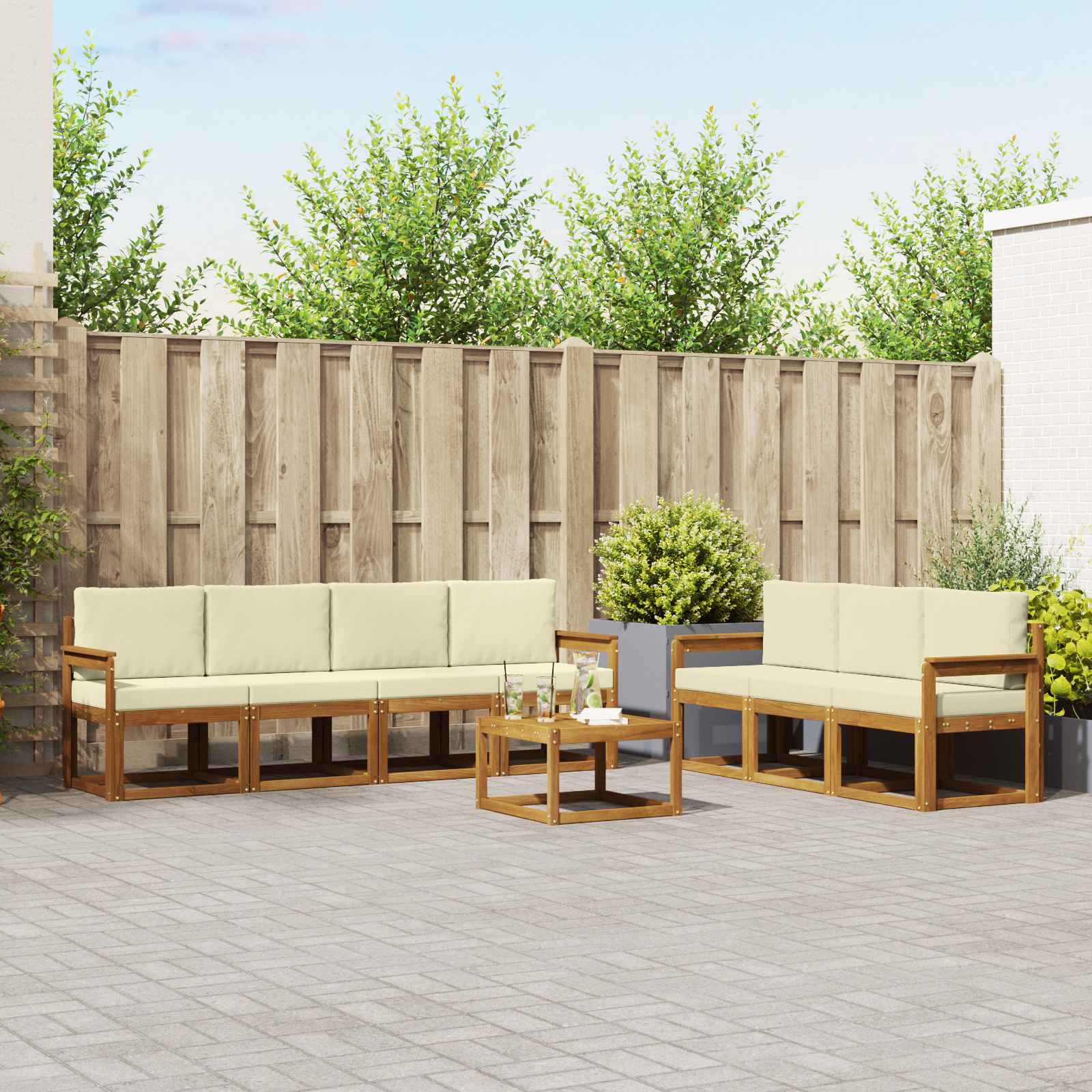 vidaXL Bankstel met kussen 8 pcs Natuurlijk en Crème