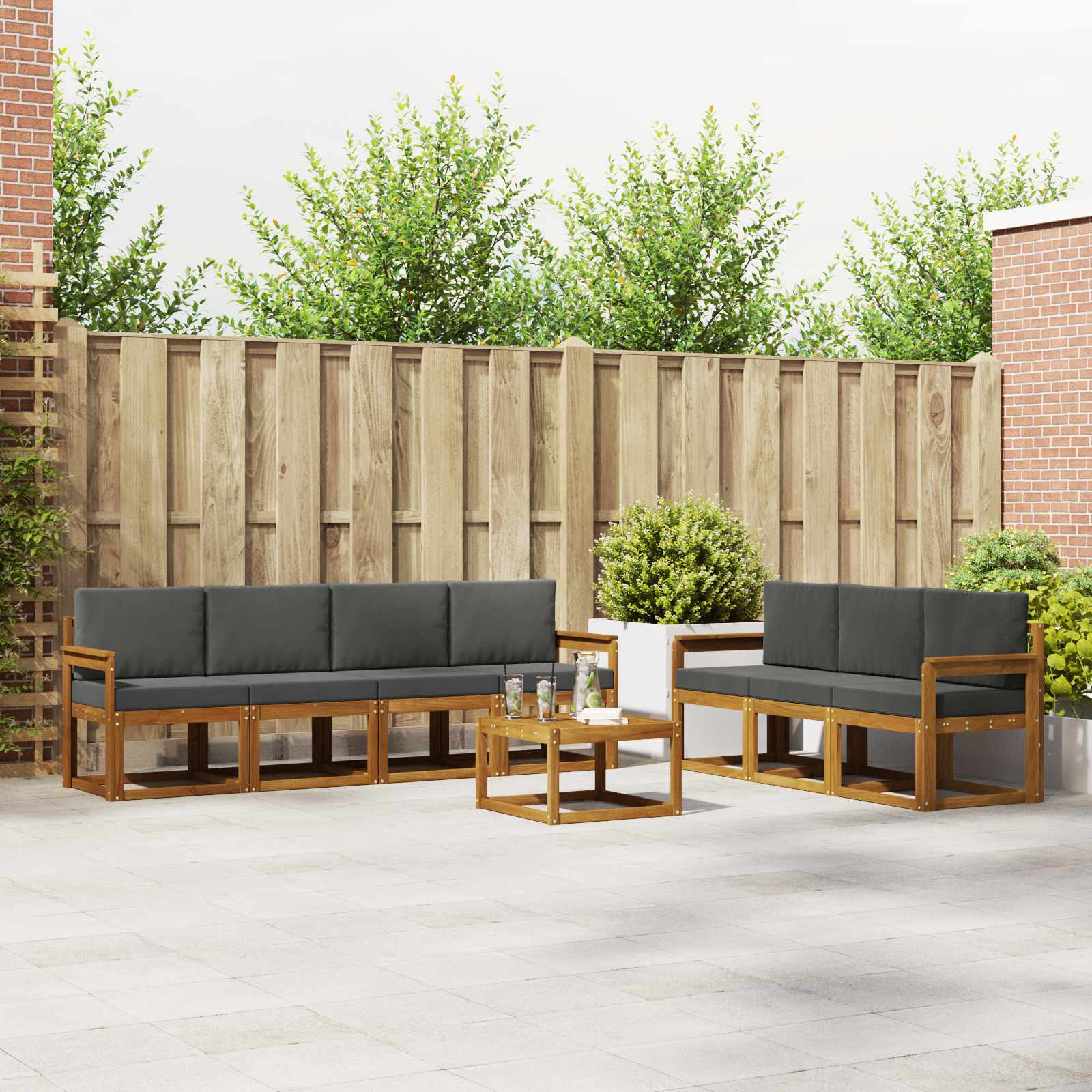 vidaXL Bankstel met kussen 8 pcs Natuurlijk en Crème