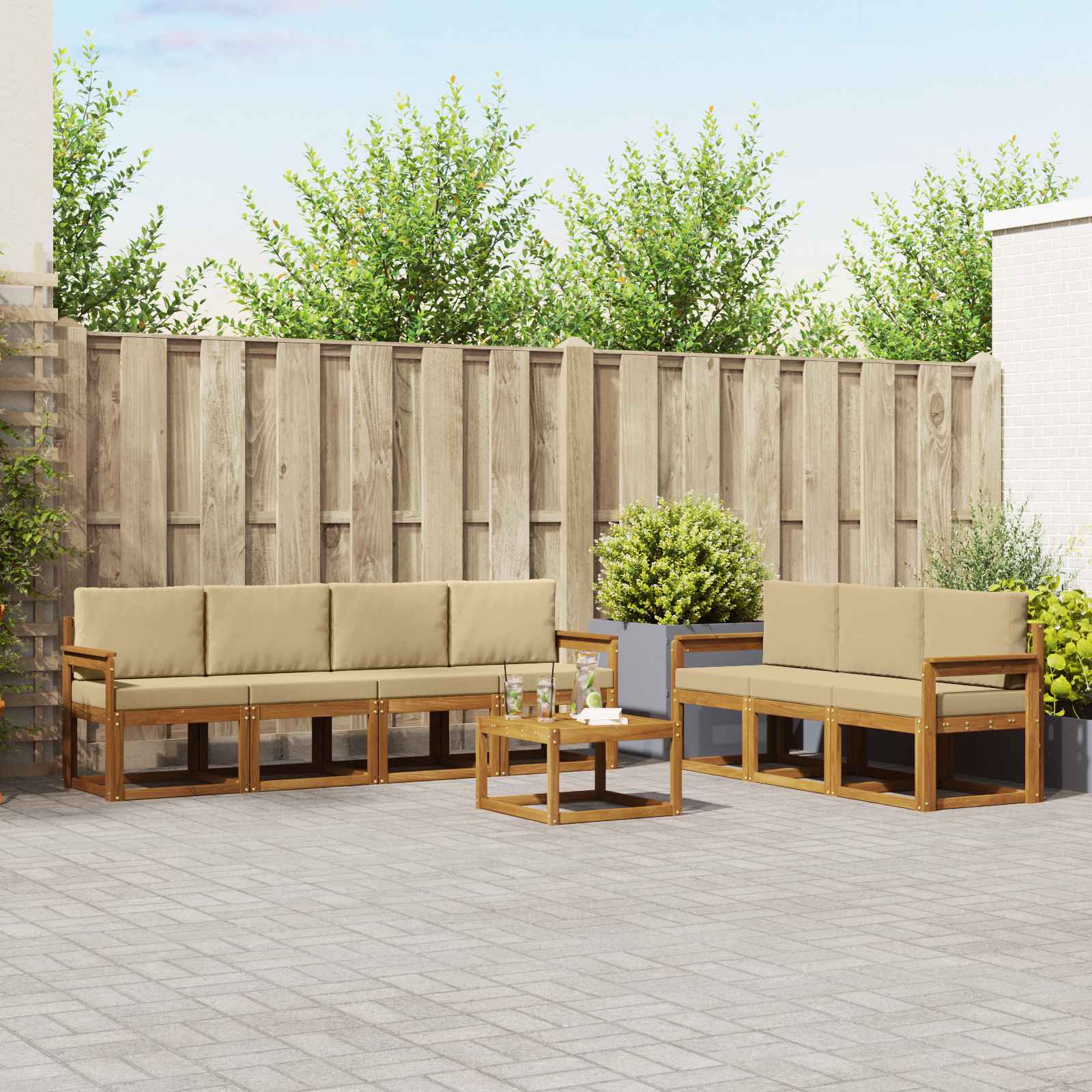 vidaXL Bankstel met kussen 8 pcs Natuurlijk en Crème