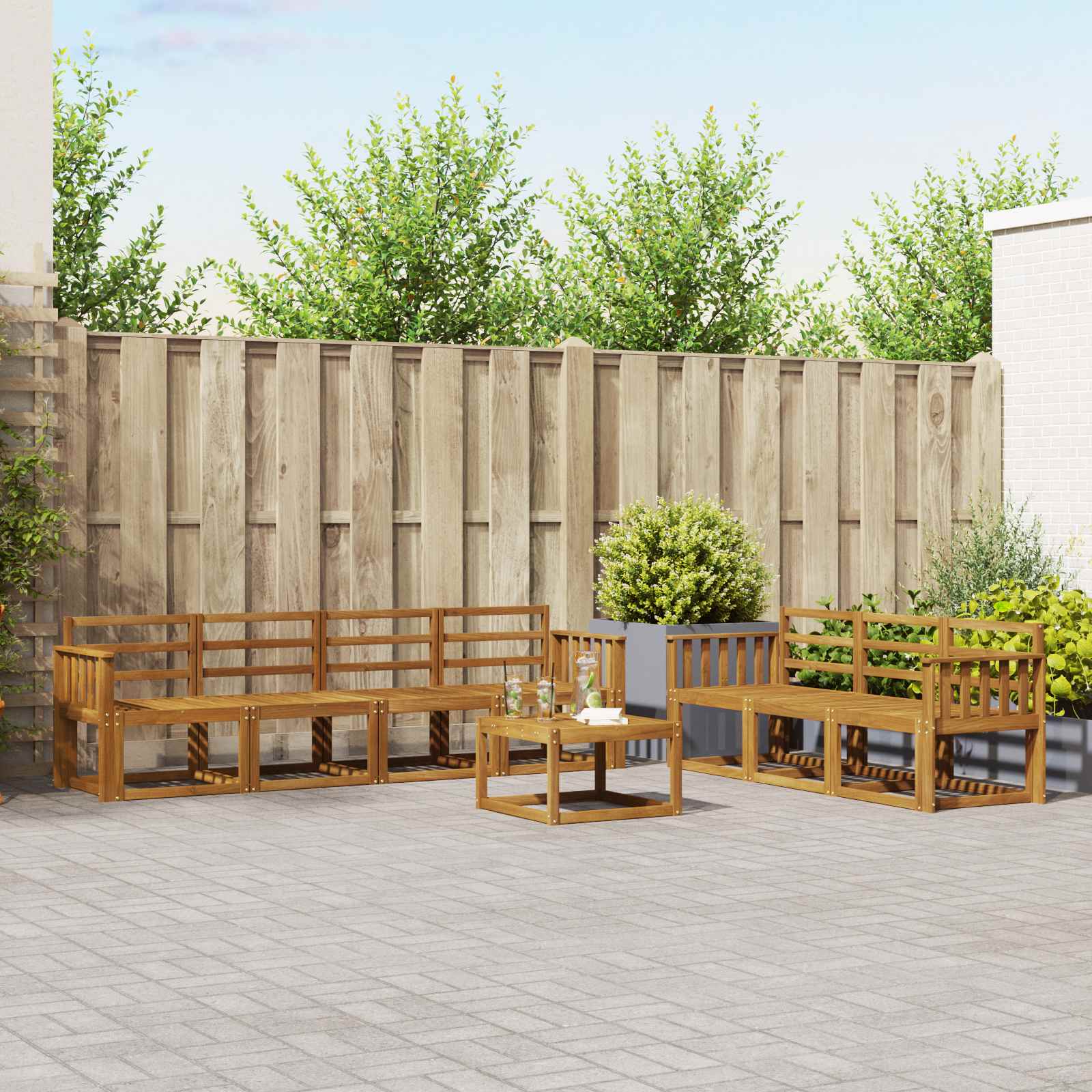 vidaXL Bankstel met kussen 8 pcs Natuurlijk en Crème