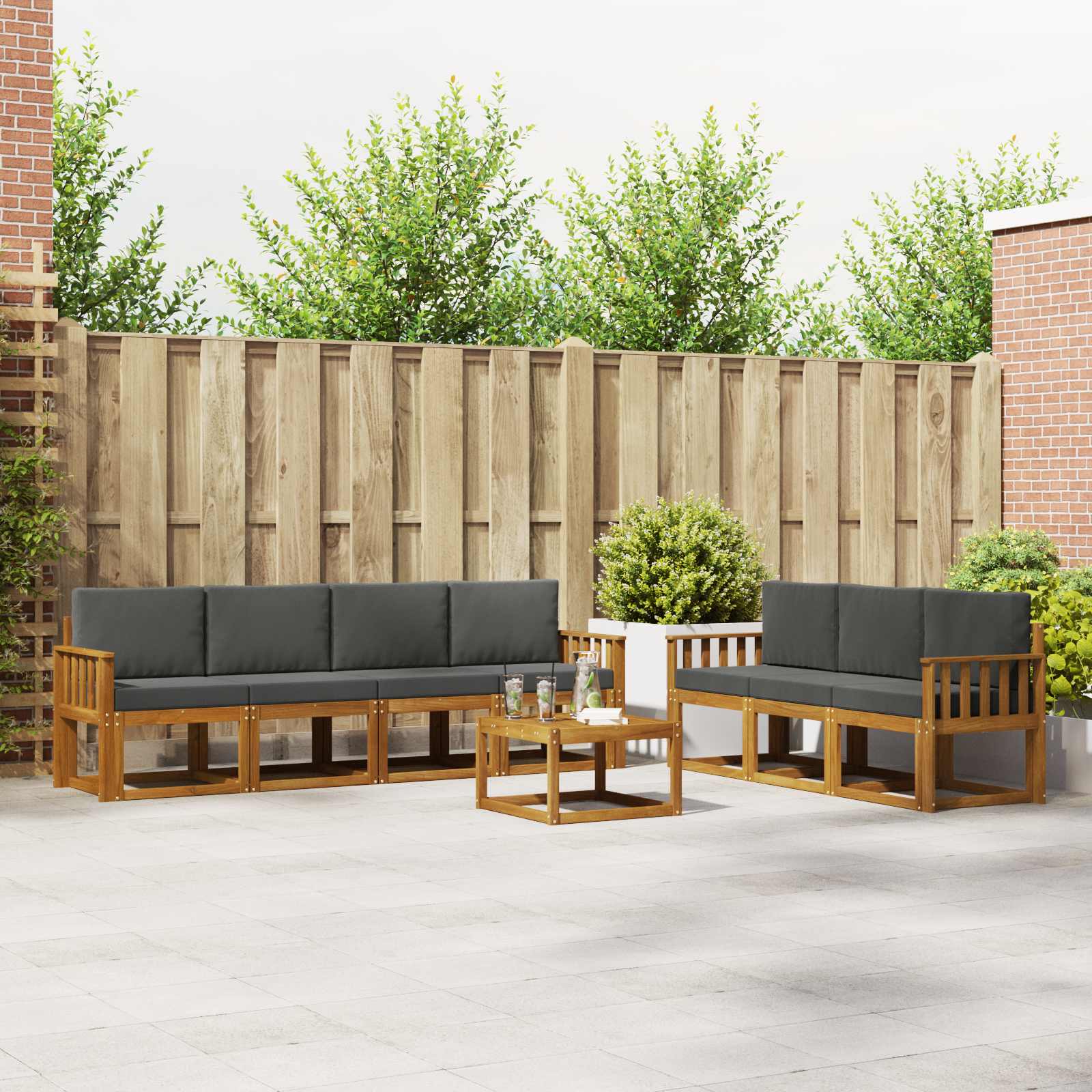 vidaXL Bankstel met kussen 8 pcs Natuurlijk en Crème