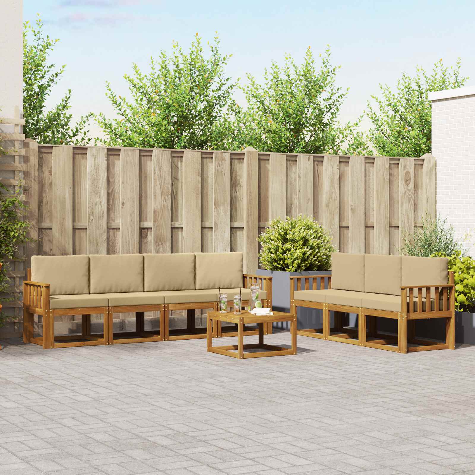 vidaXL Bankstel met kussen 8 pcs Natuurlijk en Crème