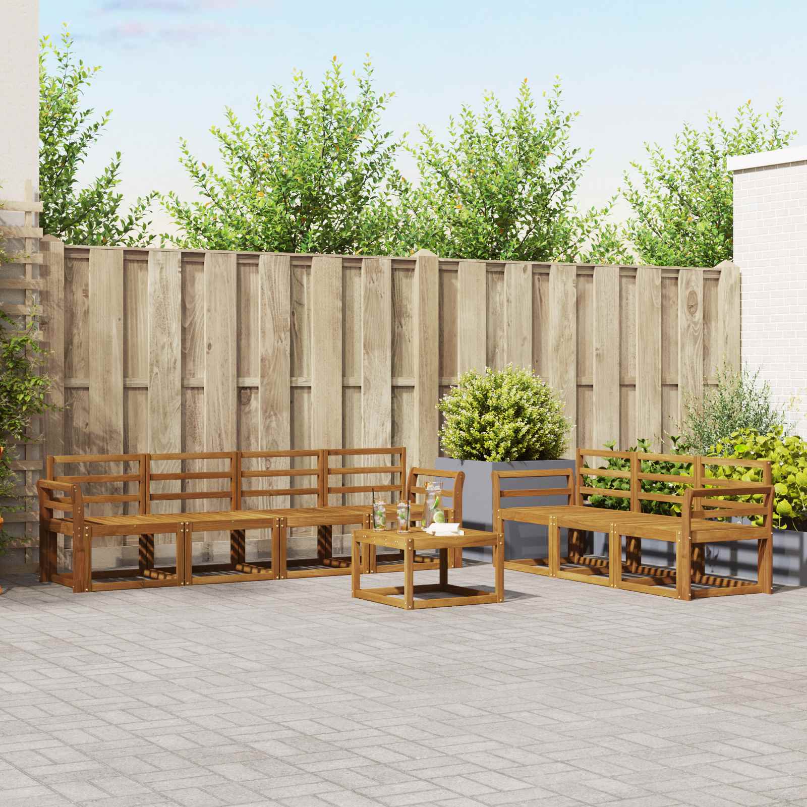 vidaXL Bankstel met kussen 8 pcs Natuurlijk en Crème