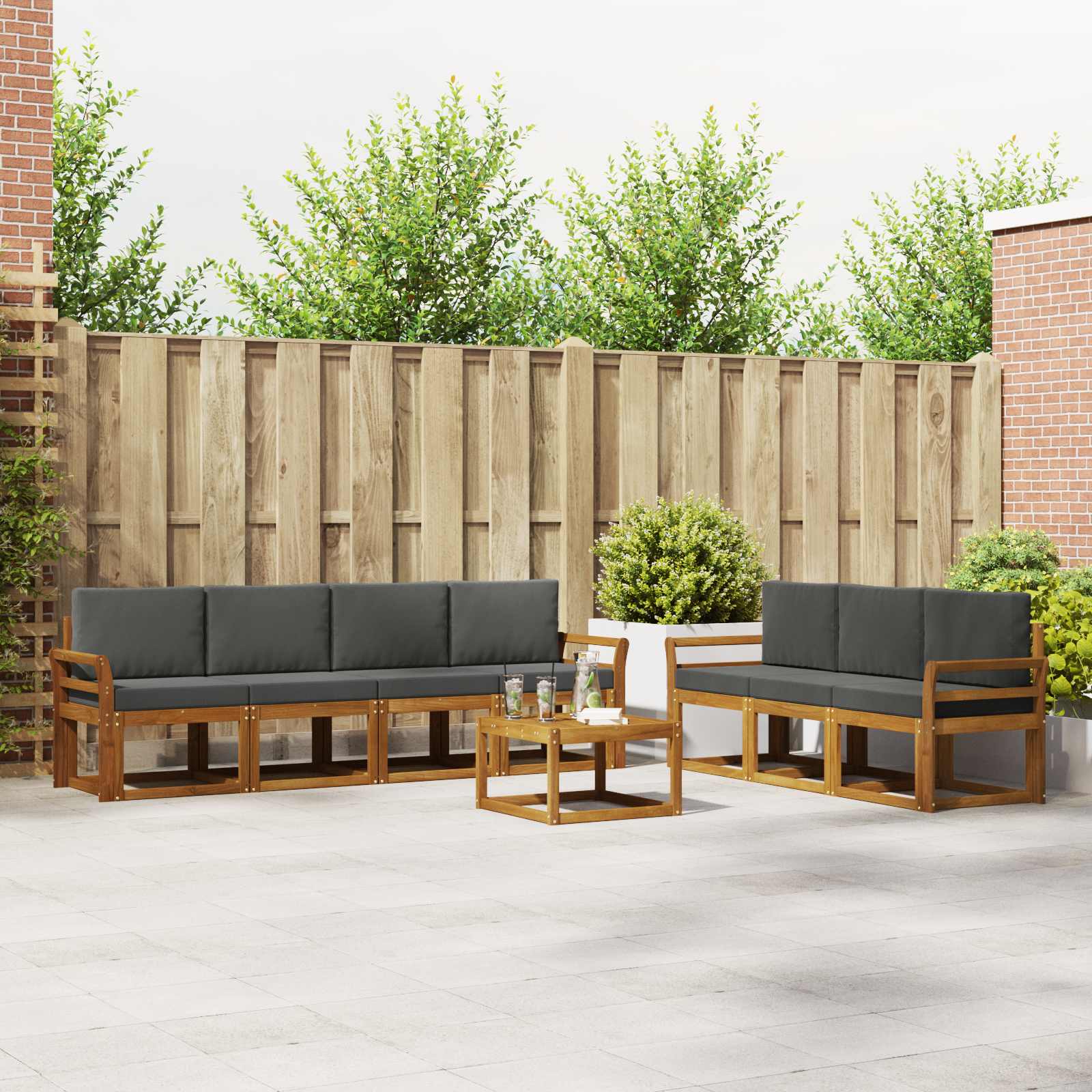 vidaXL Bankstel met kussen 8 pcs Natuurlijk en Crème
