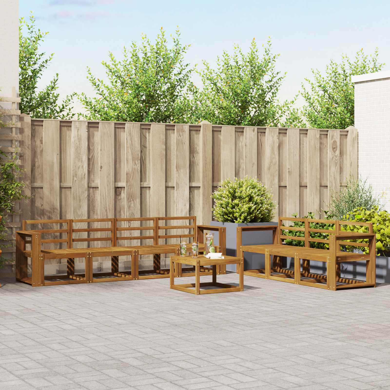 vidaXL Bankstel met kussen 8 pcs Natuurlijk en Crème