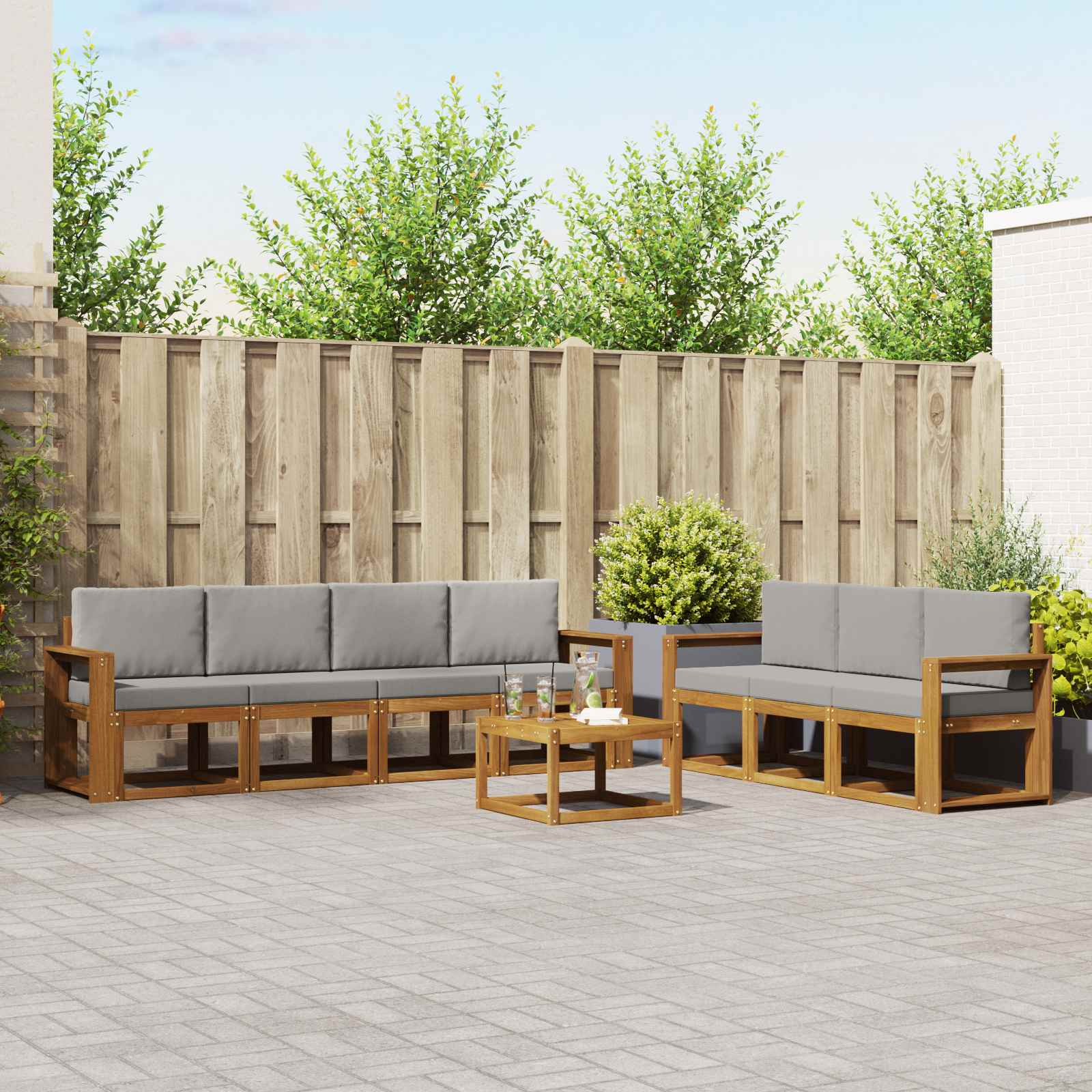 vidaXL Bankstel met kussen 8 pcs Natuurlijk en Crème