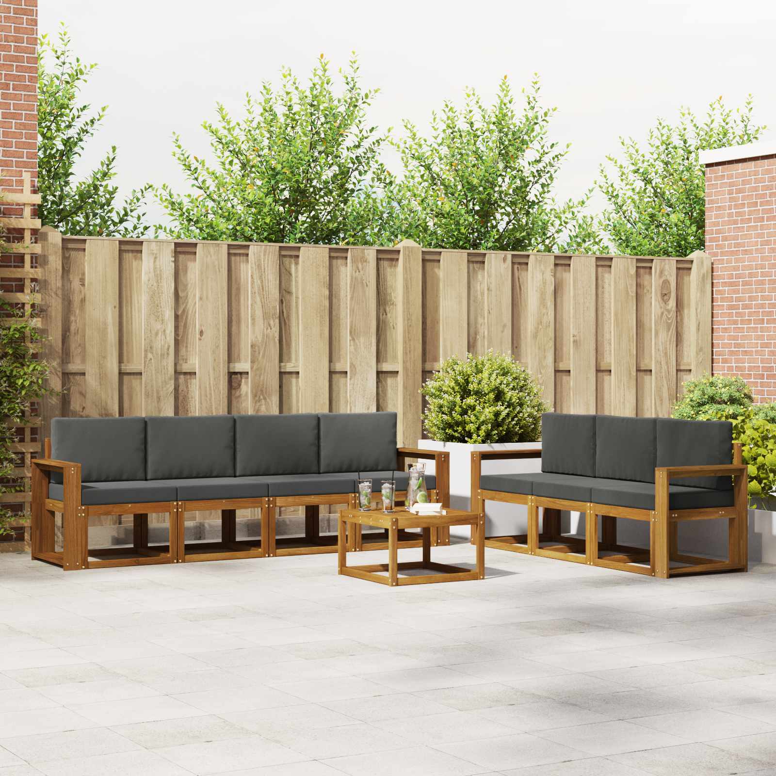 vidaXL Bankstel met kussen 8 pcs Natuurlijk en Crème