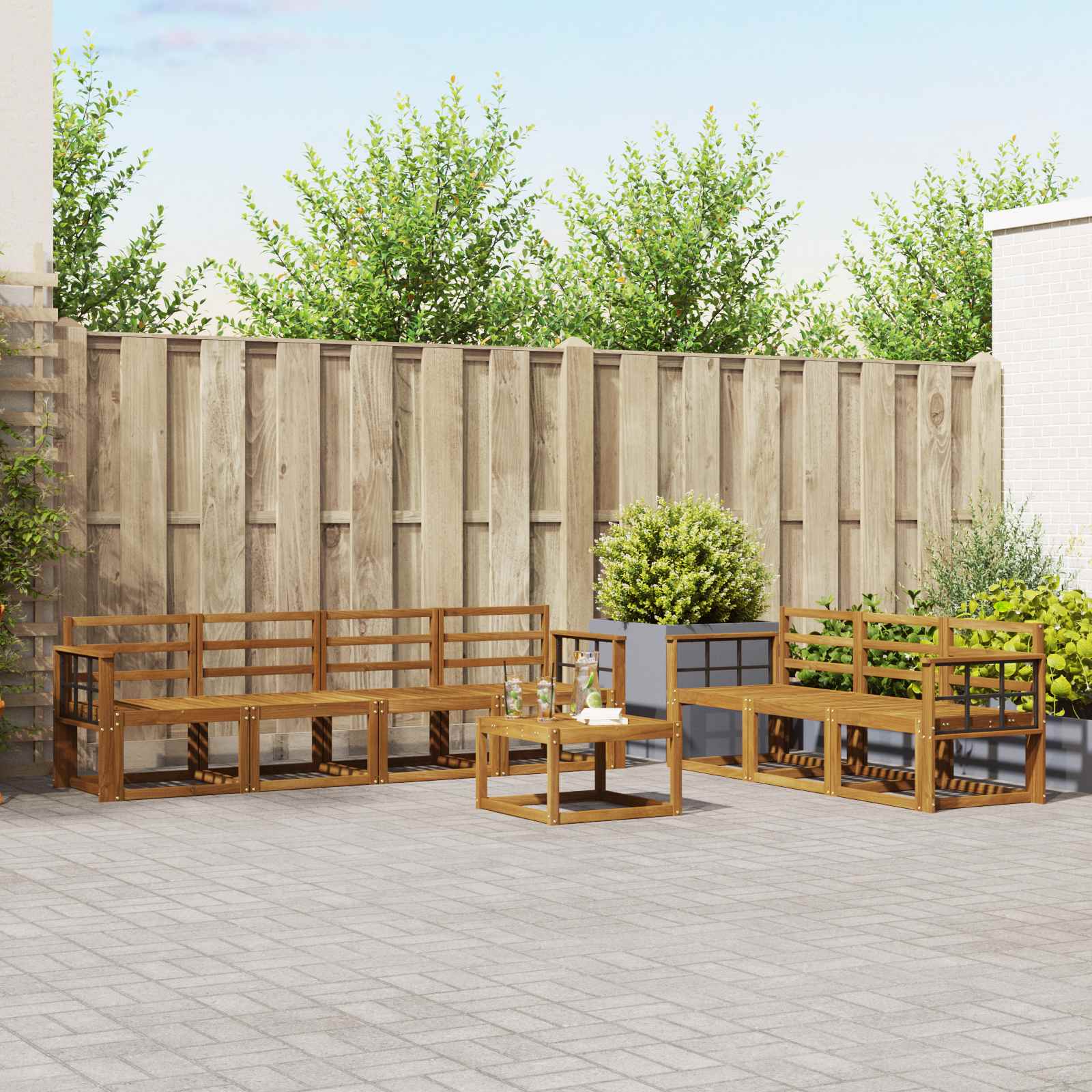 vidaXL Bankstel met kussen 8 pcs Natuurlijk en Crème