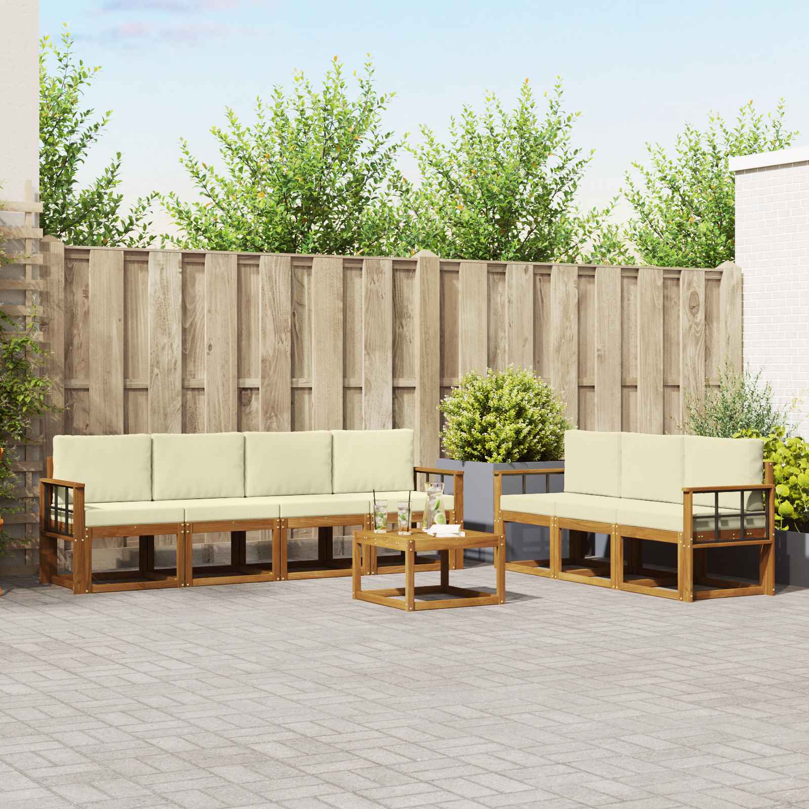 vidaXL Bankstel met kussen 8 pcs Natuurlijk en Crème