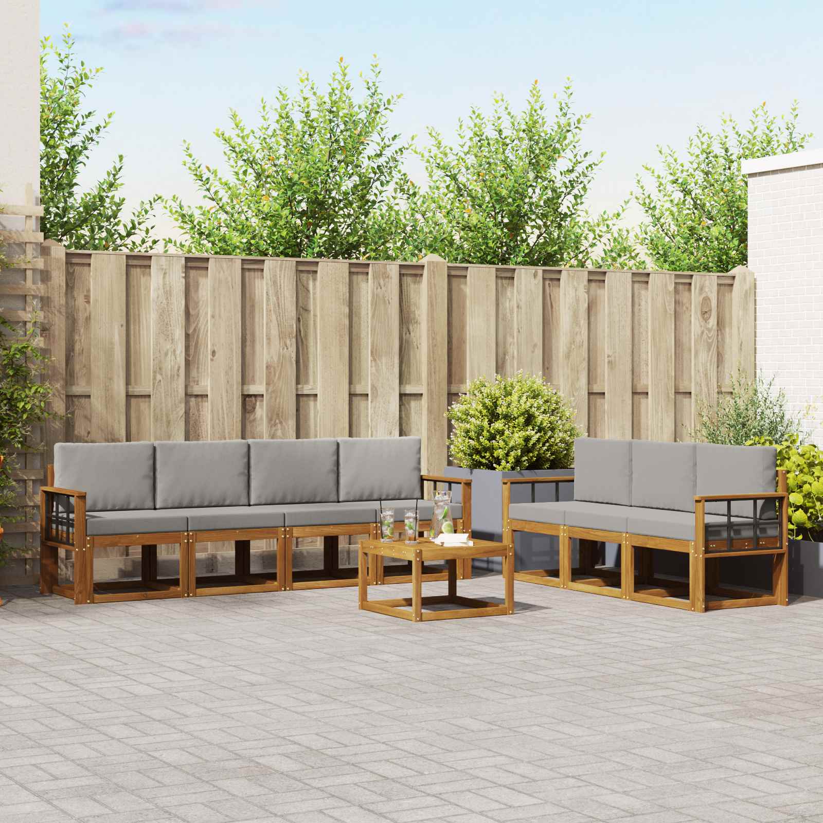 vidaXL Bankstel met kussen 8 pcs Natuurlijk en Crème