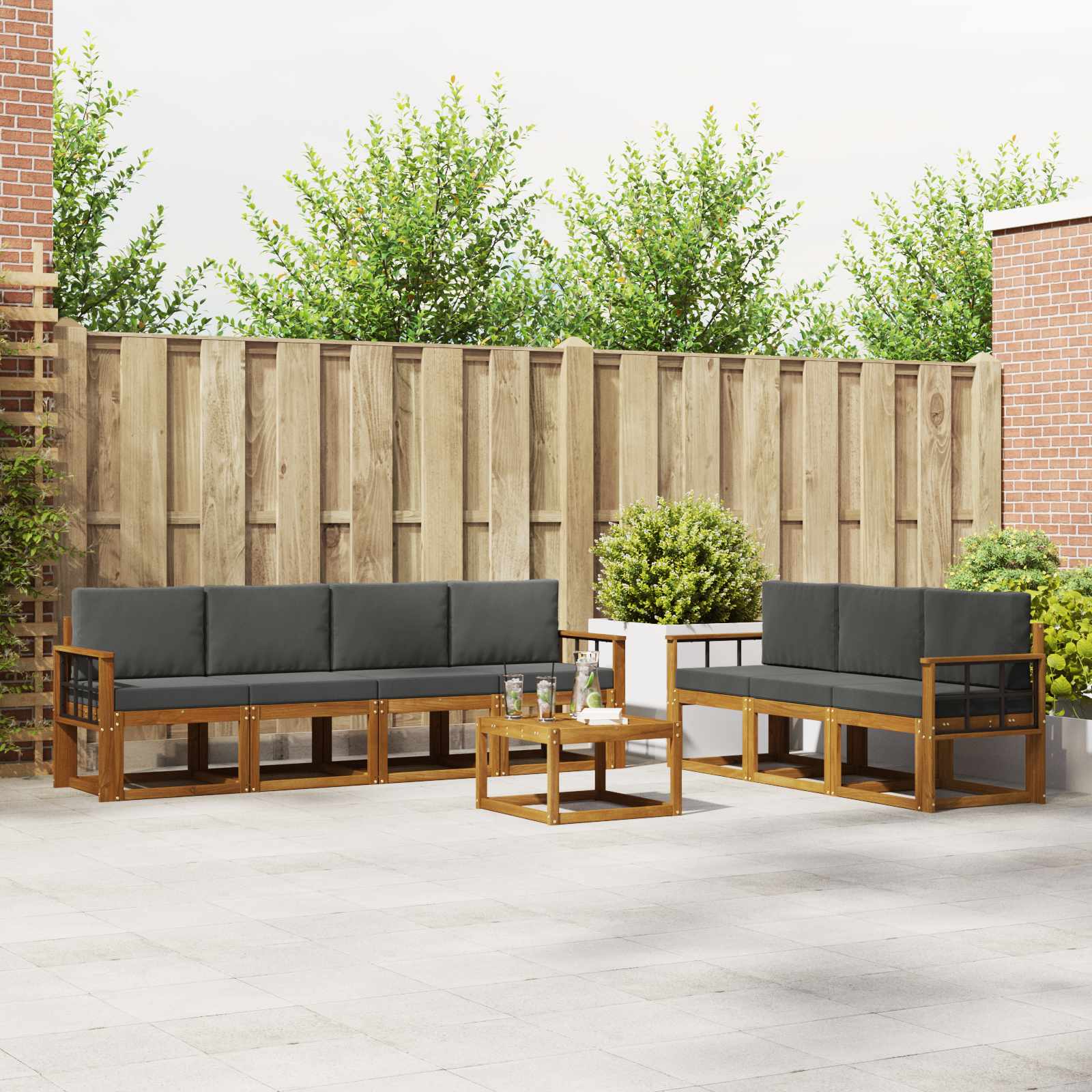 vidaXL Bankstel met kussen 8 pcs Natuurlijk en Crème