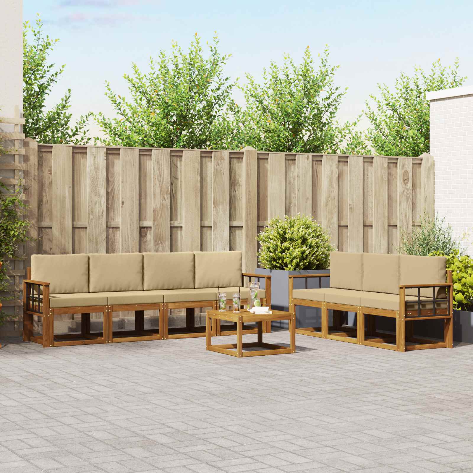 vidaXL Bankstel met kussen 8 pcs Natuurlijk en Crème