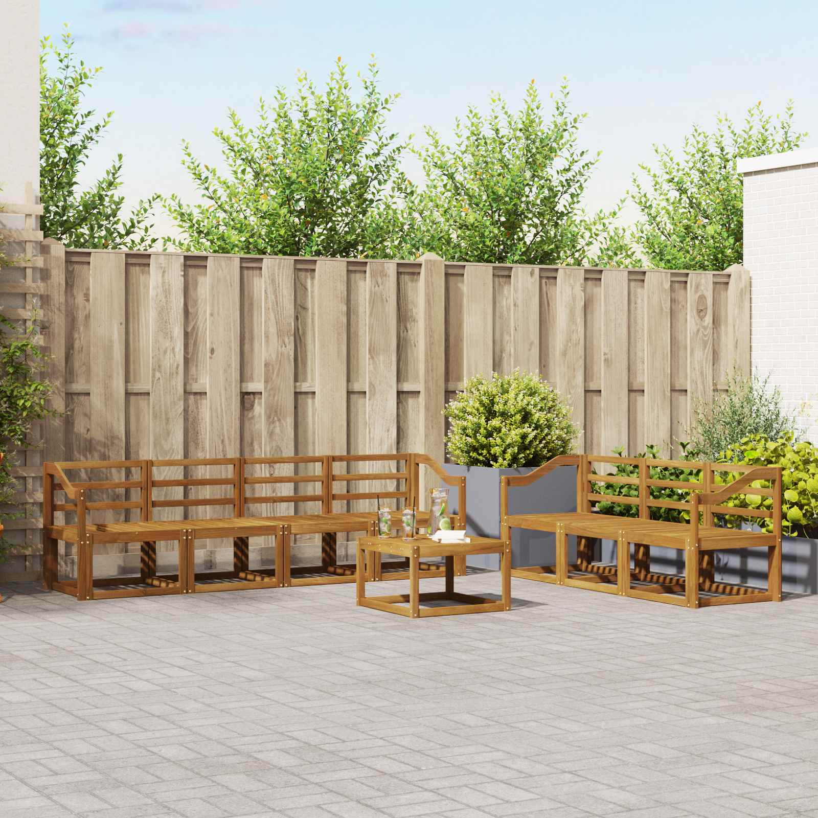 vidaXL Bankstel met kussen 8 pcs Natuurlijk en Crème