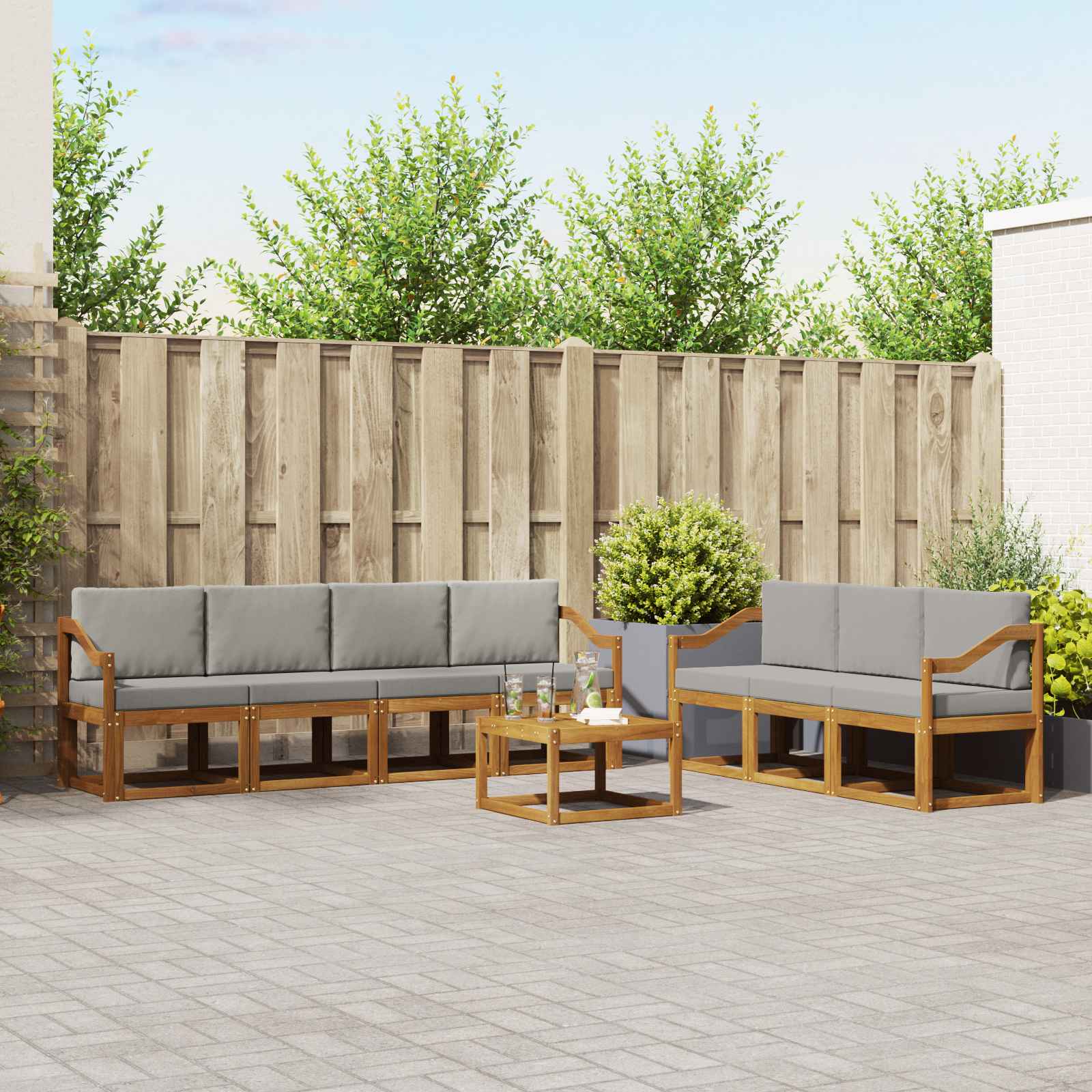 vidaXL Bankstel met kussen 8 pcs Natuurlijk en Crème