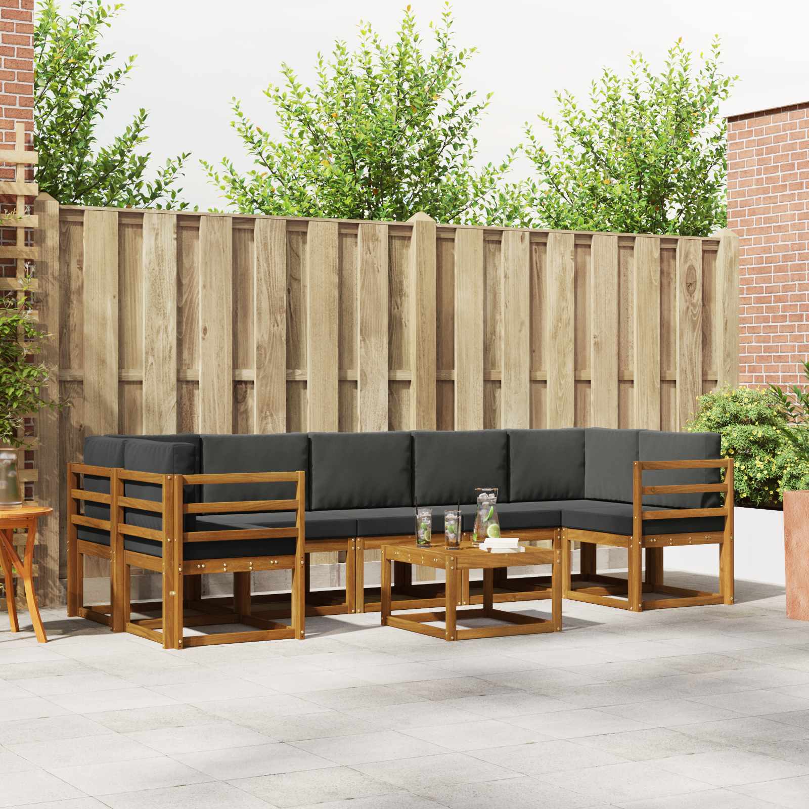 vidaXL Buiten bankenset met kussen 8 pcs Natuurlijk en Crème