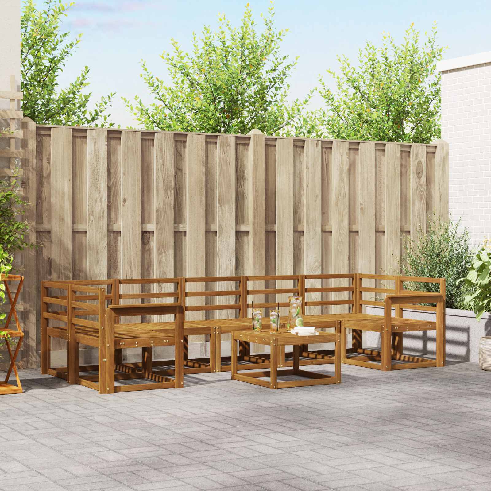vidaXL Buiten bankenset met kussen 8 pcs Natuurlijk en Crème