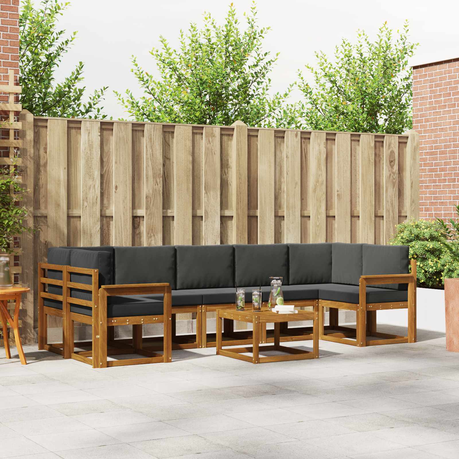 vidaXL Buiten bankenset met kussen 8 pcs Natuurlijk en Crème