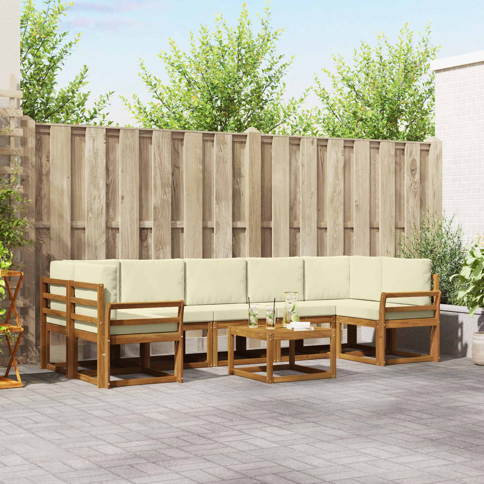 vidaXL Buiten bankenset met kussen 8 pcs Natuurlijk en Crème