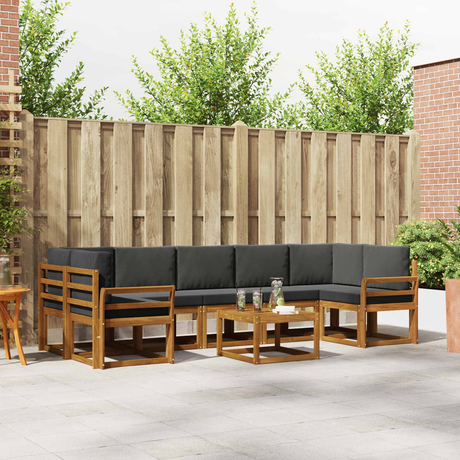 vidaXL Buiten bankenset met kussen 8 pcs Natuurlijk en Crème