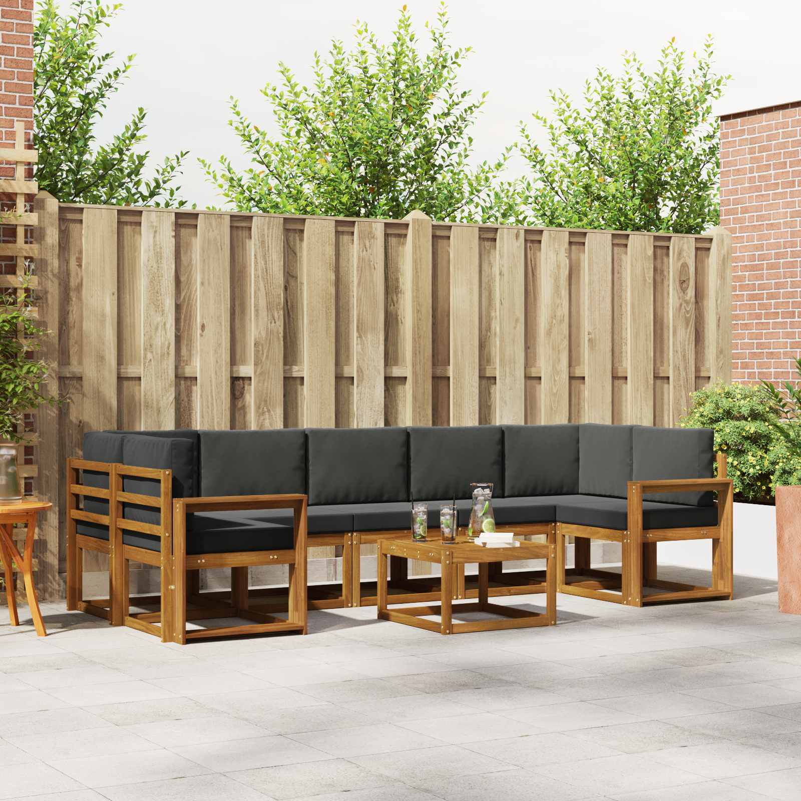vidaXL Buiten bankenset met kussen 8 pcs Natuurlijk en Crème