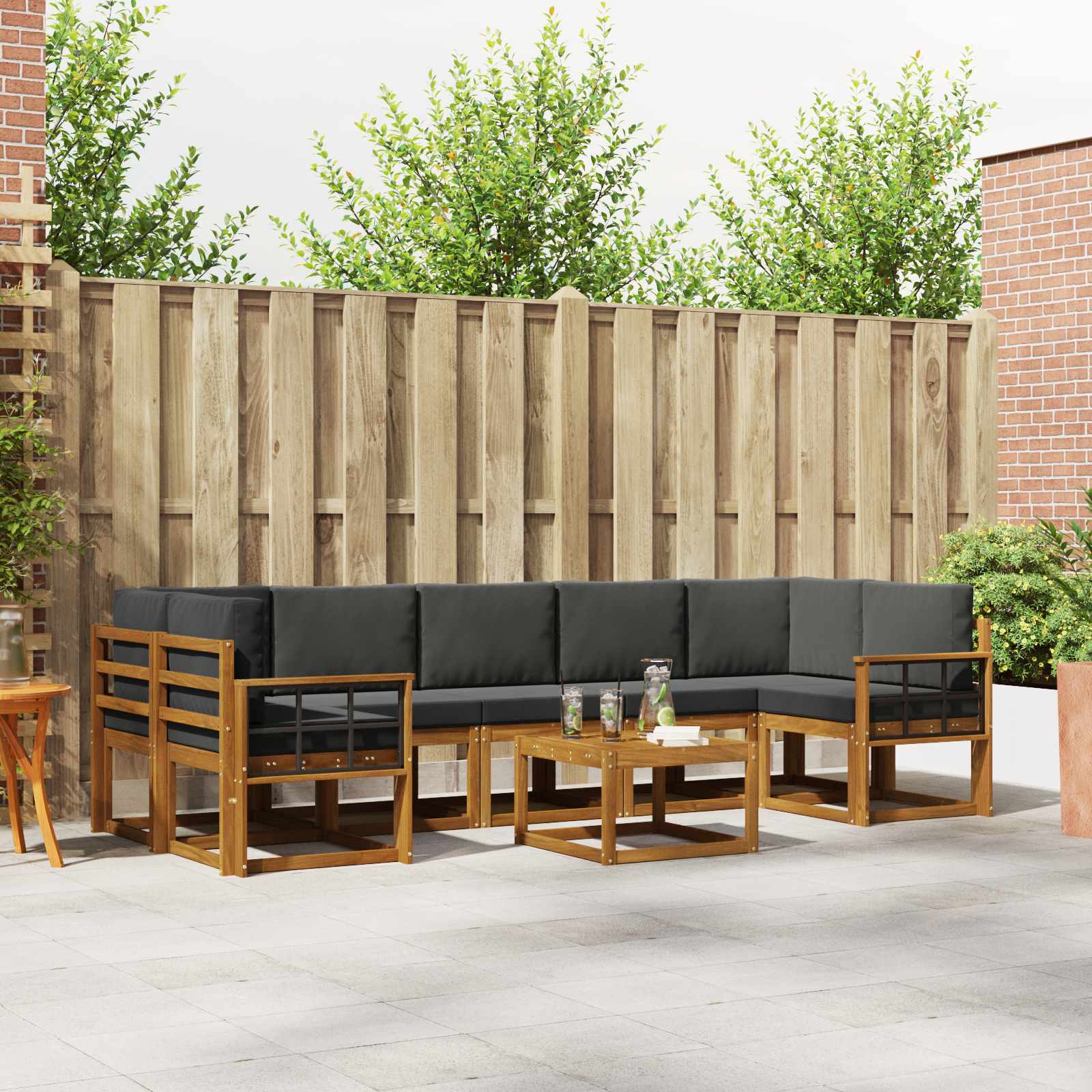 vidaXL Buiten bankenset met kussen 8 pcs Natuurlijk en Crème