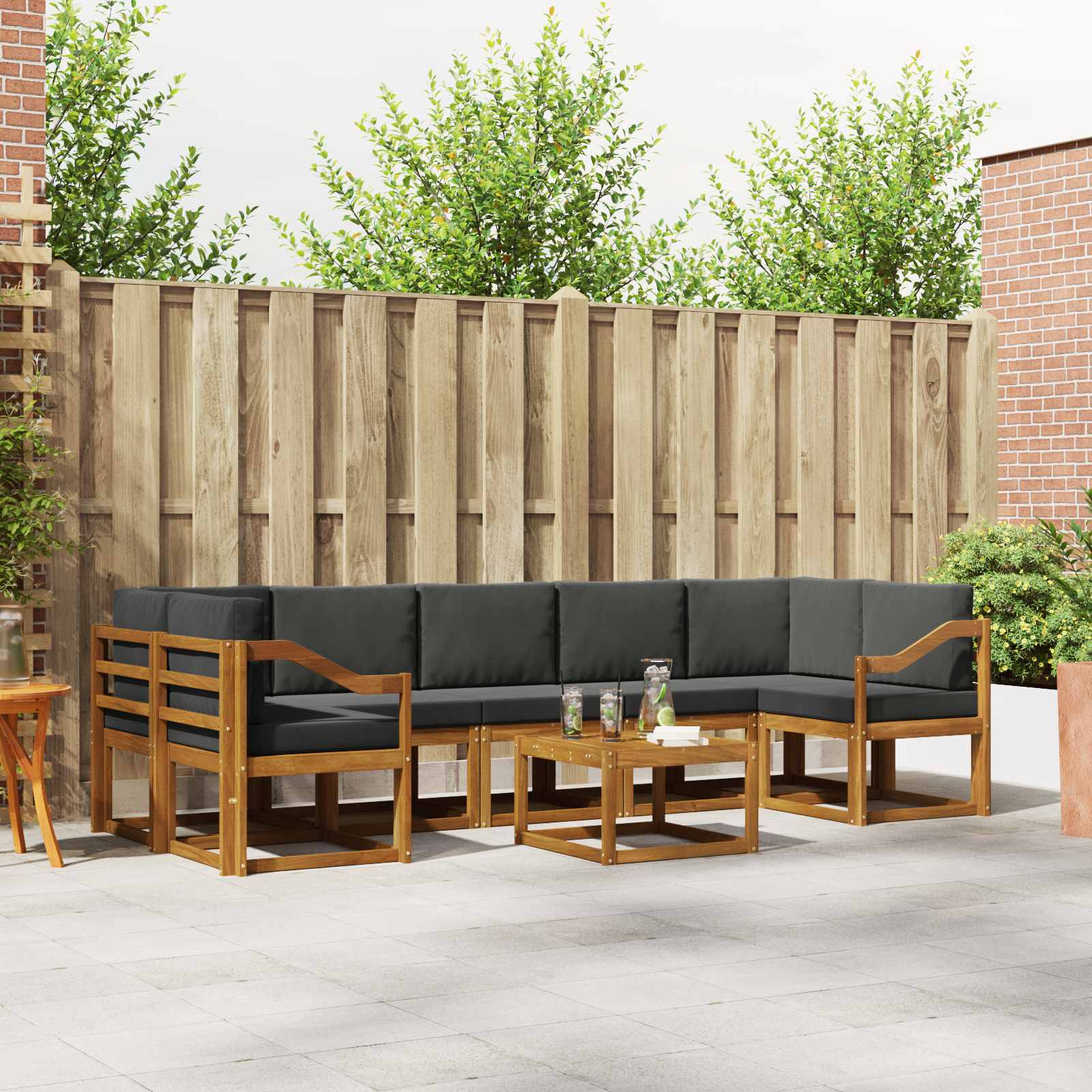 vidaXL Buiten bankenset met kussen 8 pcs Natuurlijk en Crème