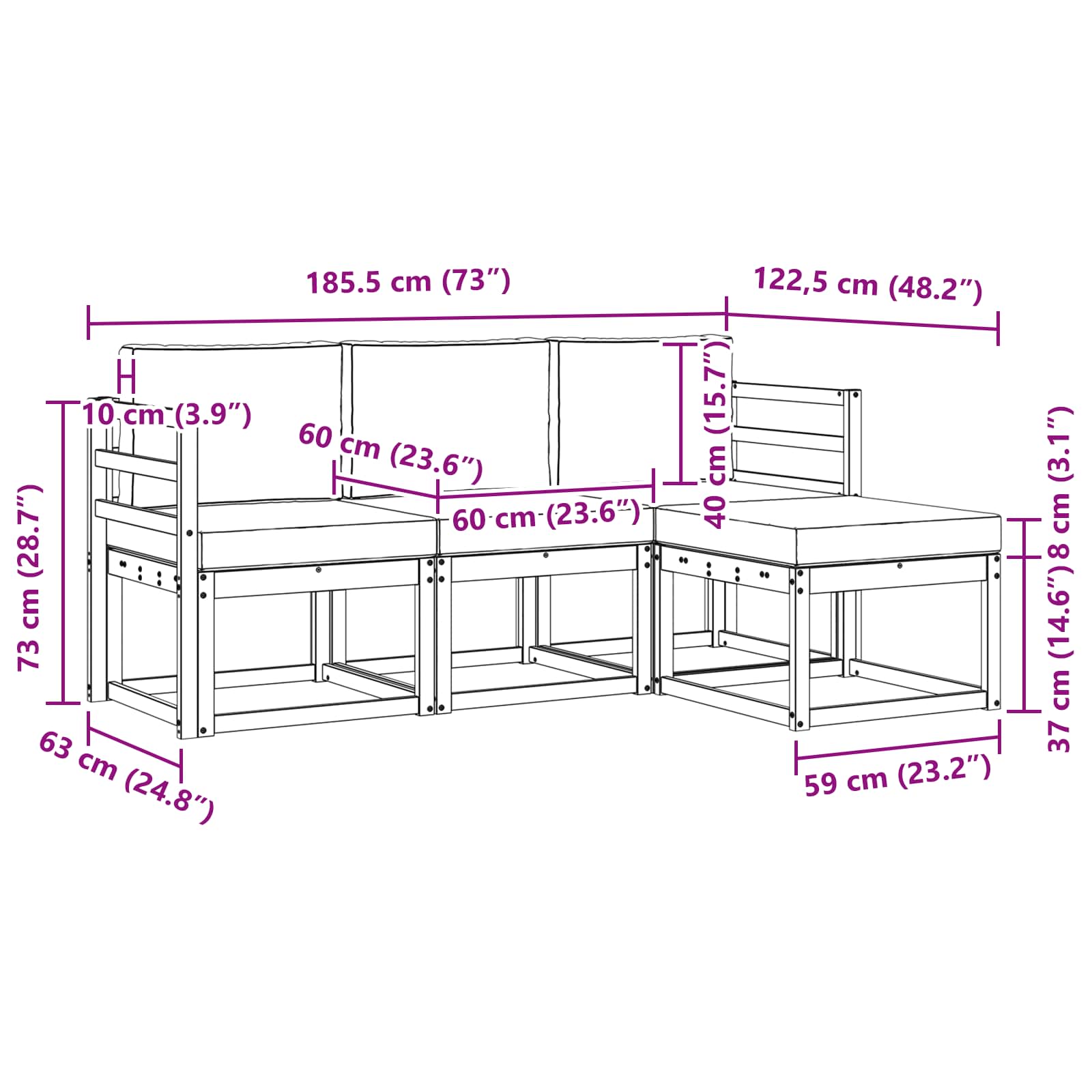 vidaXL Buiten bankenset 4 pcs Naturel