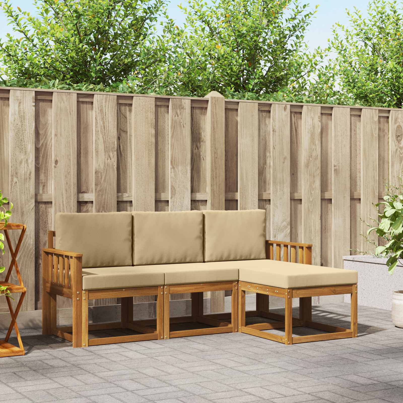 vidaXL Buiten bankenset 4 pcs Naturel