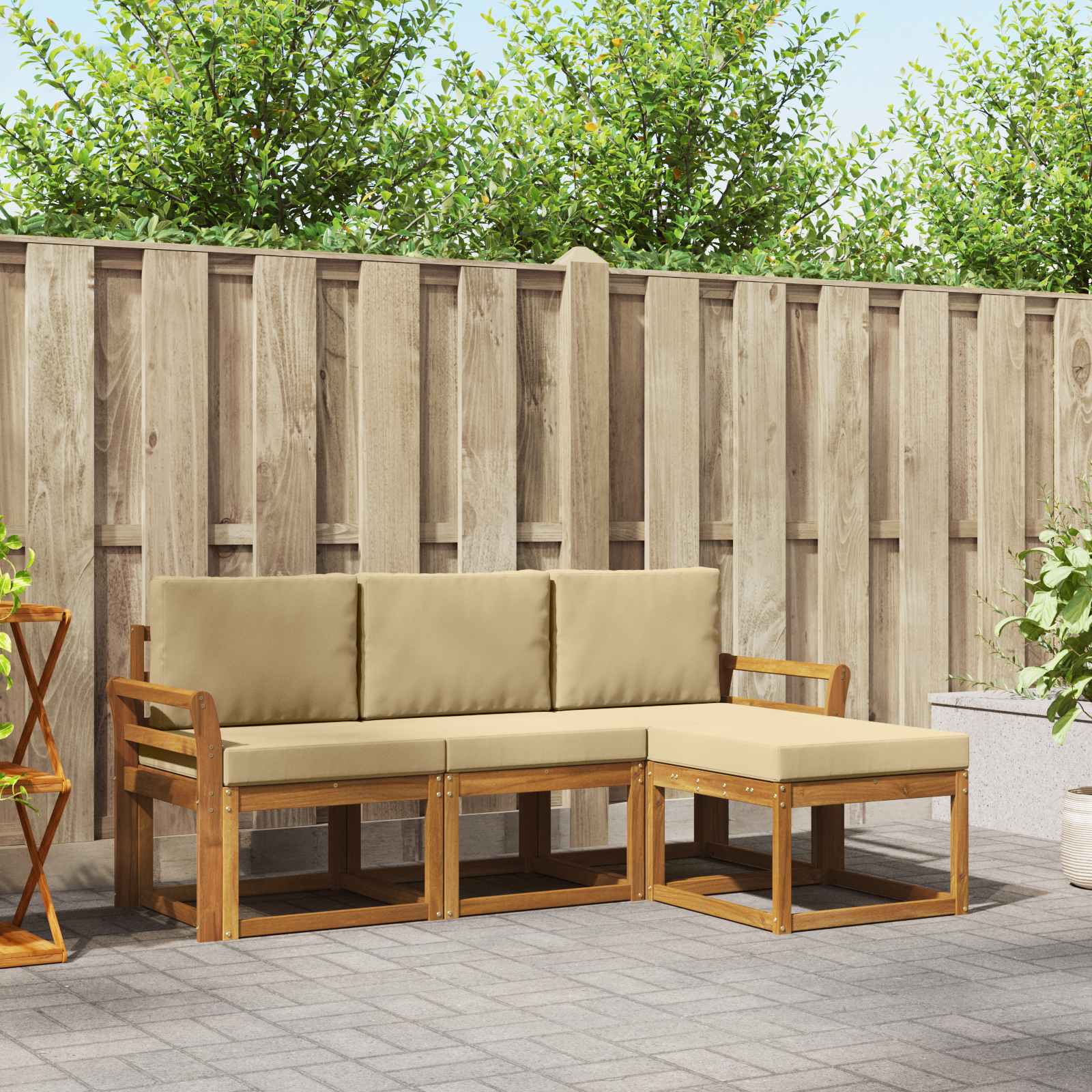 vidaXL Buiten bankenset 4 pcs Naturel